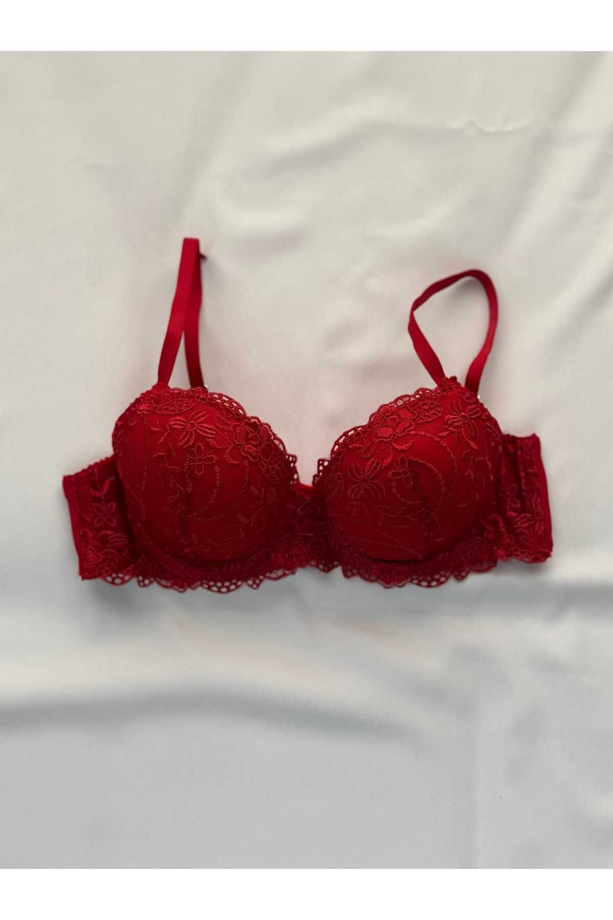 Privée Scarlet Kırmızı Dantelli Balenli Brode Takım