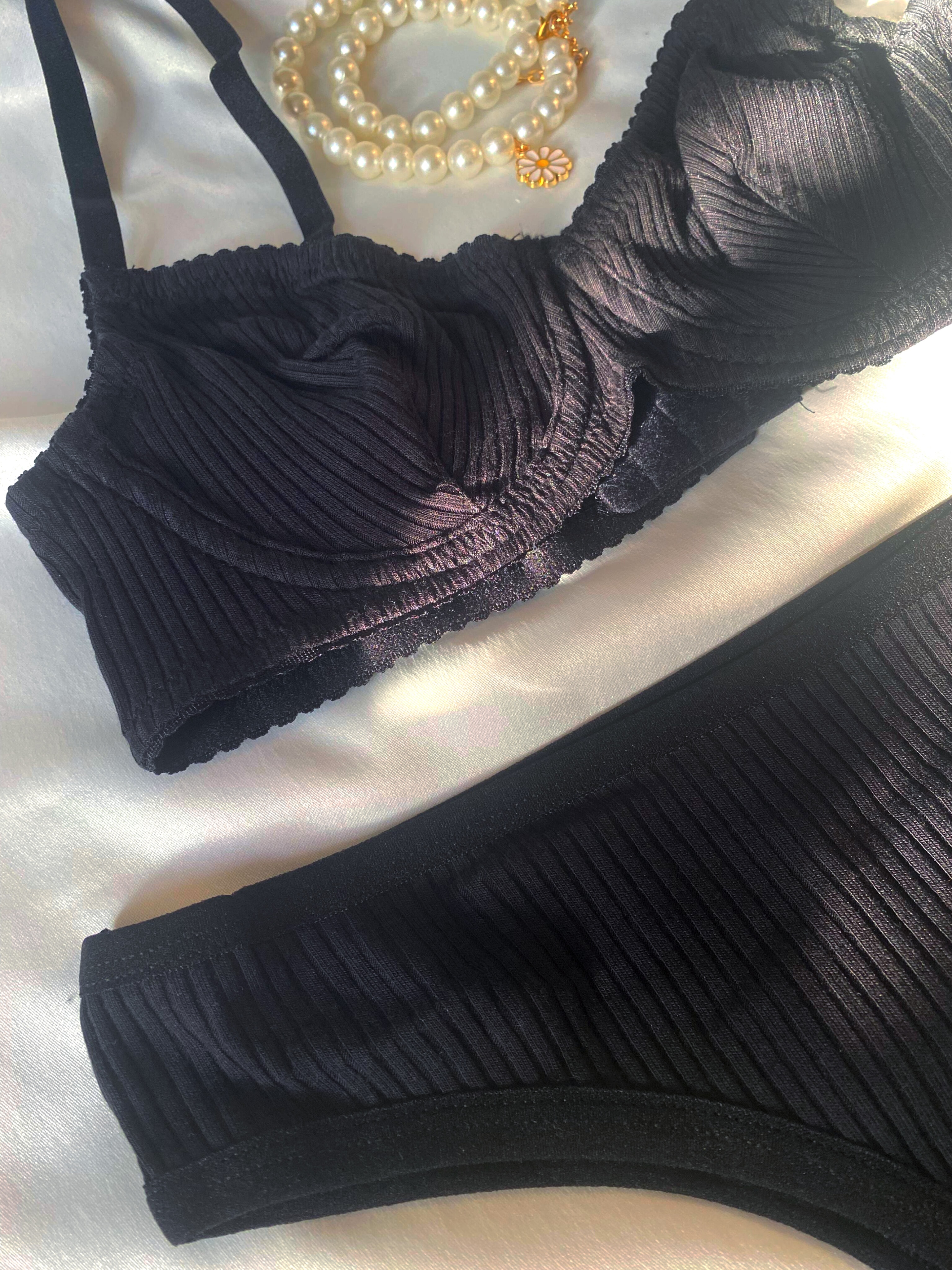 Privée Pure Cotton Siyah Balenli Pamuklu Sütyen Takım 