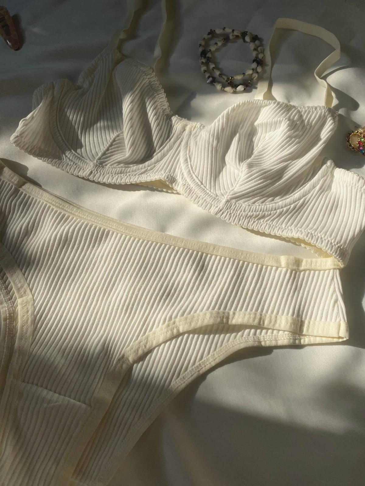 Privee Pure Cotton Kırık Beyaz Balenli Pamuklu Sütyen Takım