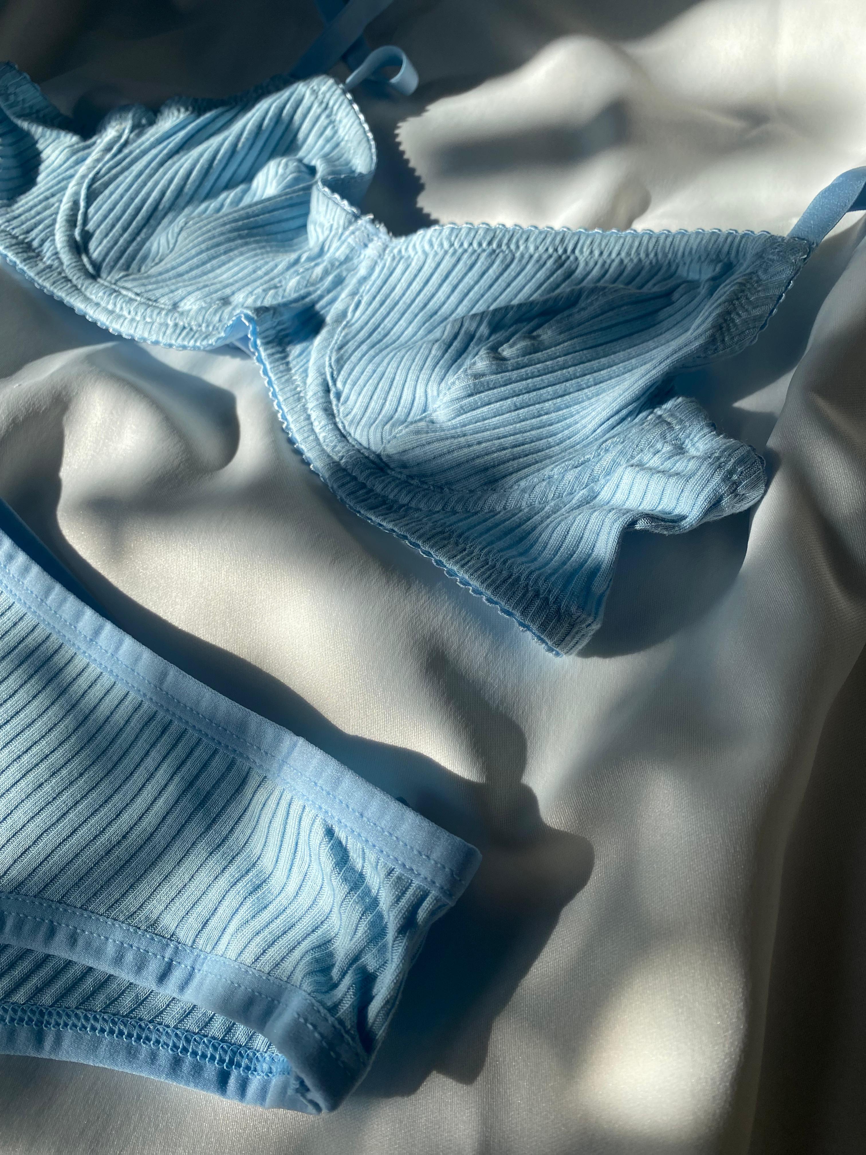 Privée Pure Cotton Buz Mavisi Balenli Pamuklu Sütyen Takım