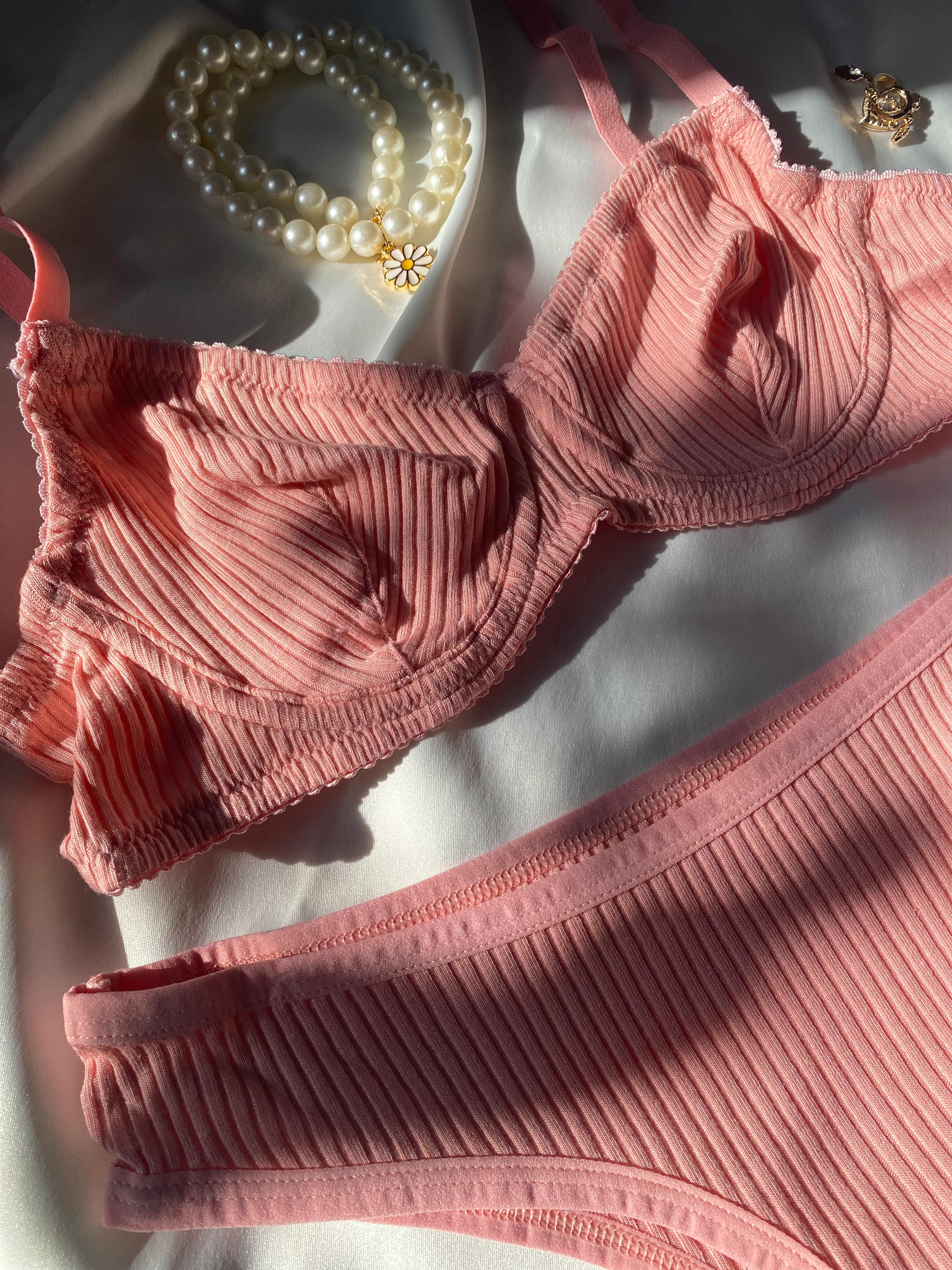Privée Pure Cotton Pembe Balenli Pamuklu Sütyen Takım