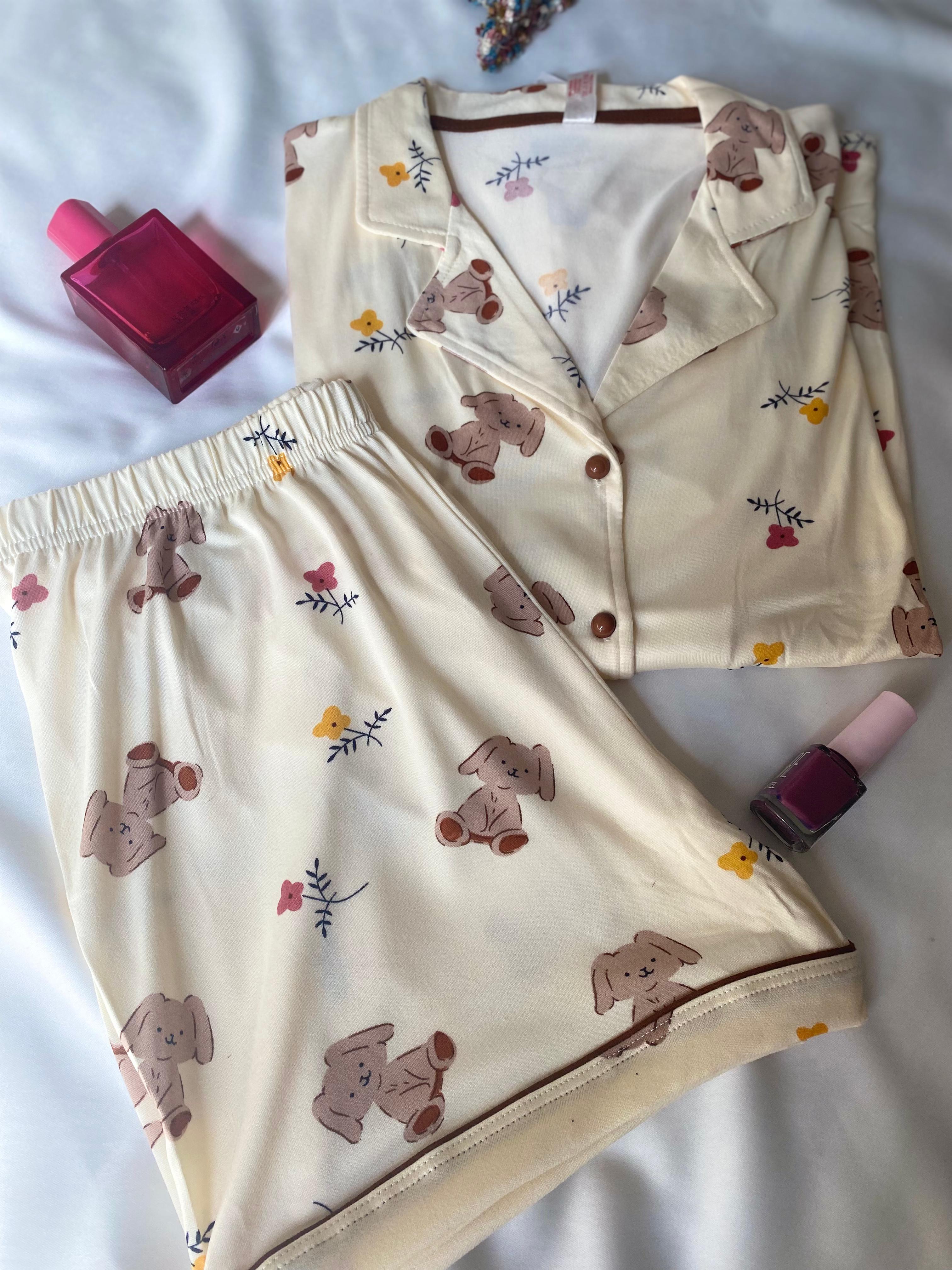 Çiçek Desenli Kısa Kollu Gömlek Şort Kadın Pijama Takımı