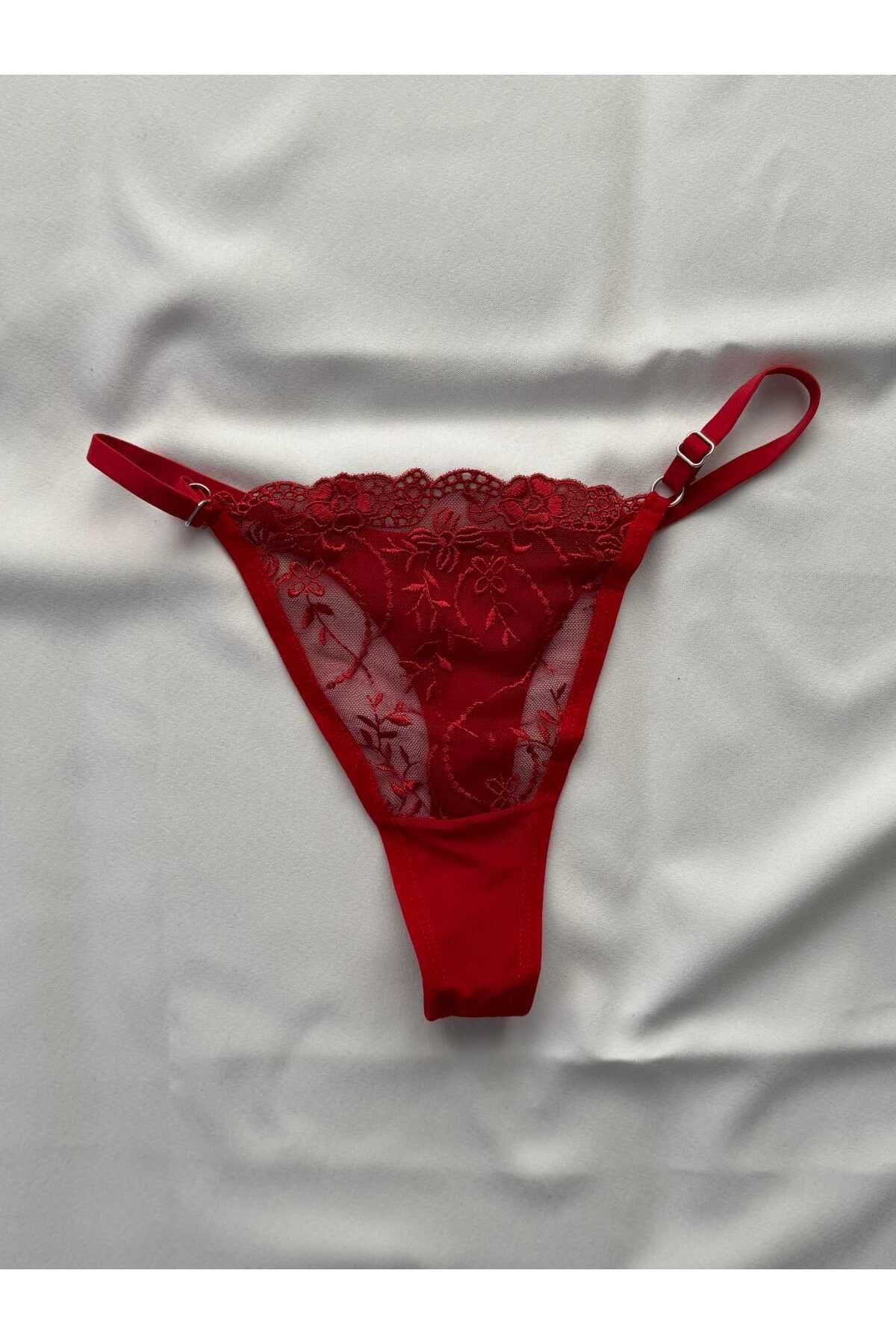 Privée Scarlet Kırmızı Dantelli Balenli Brode Takım