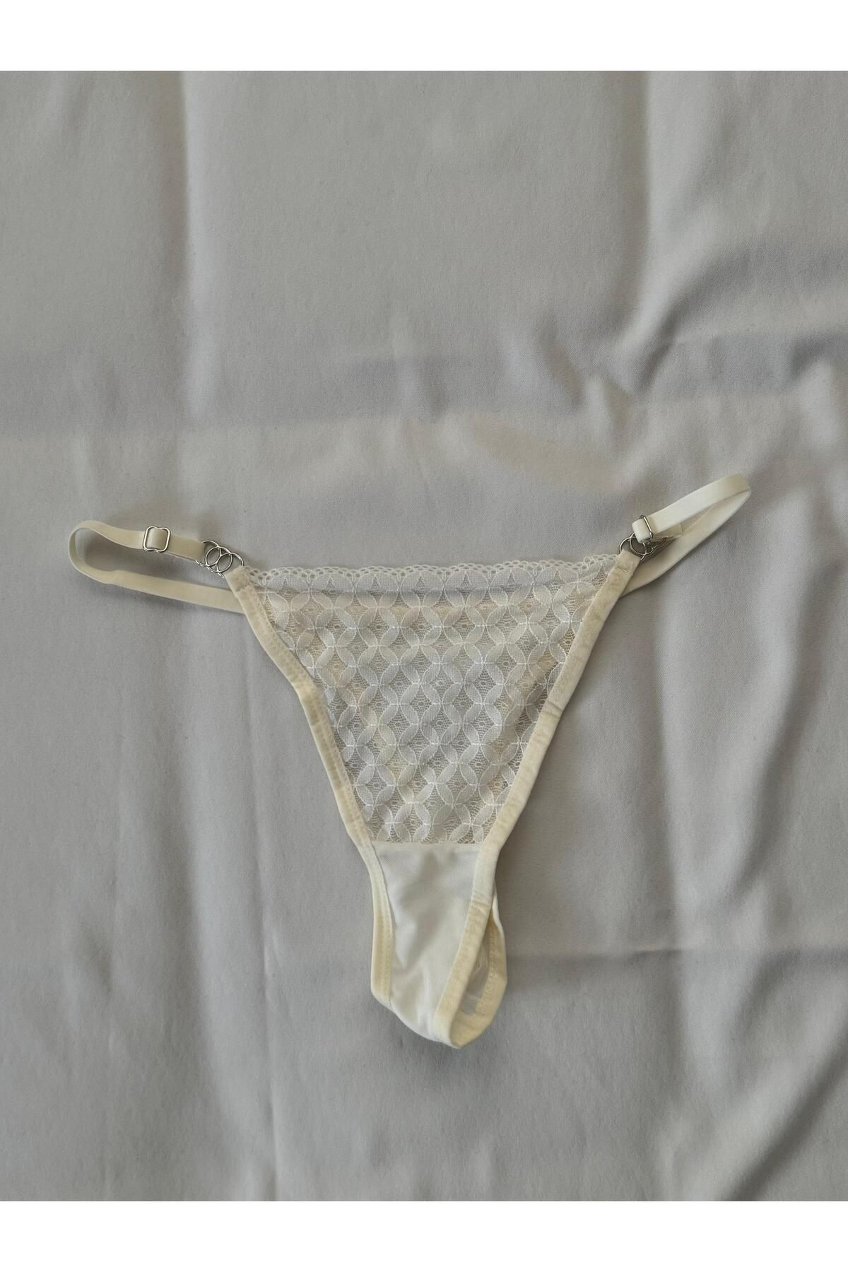 Privée Beyaz Dantelli Balenli Tül Bralet Takımı