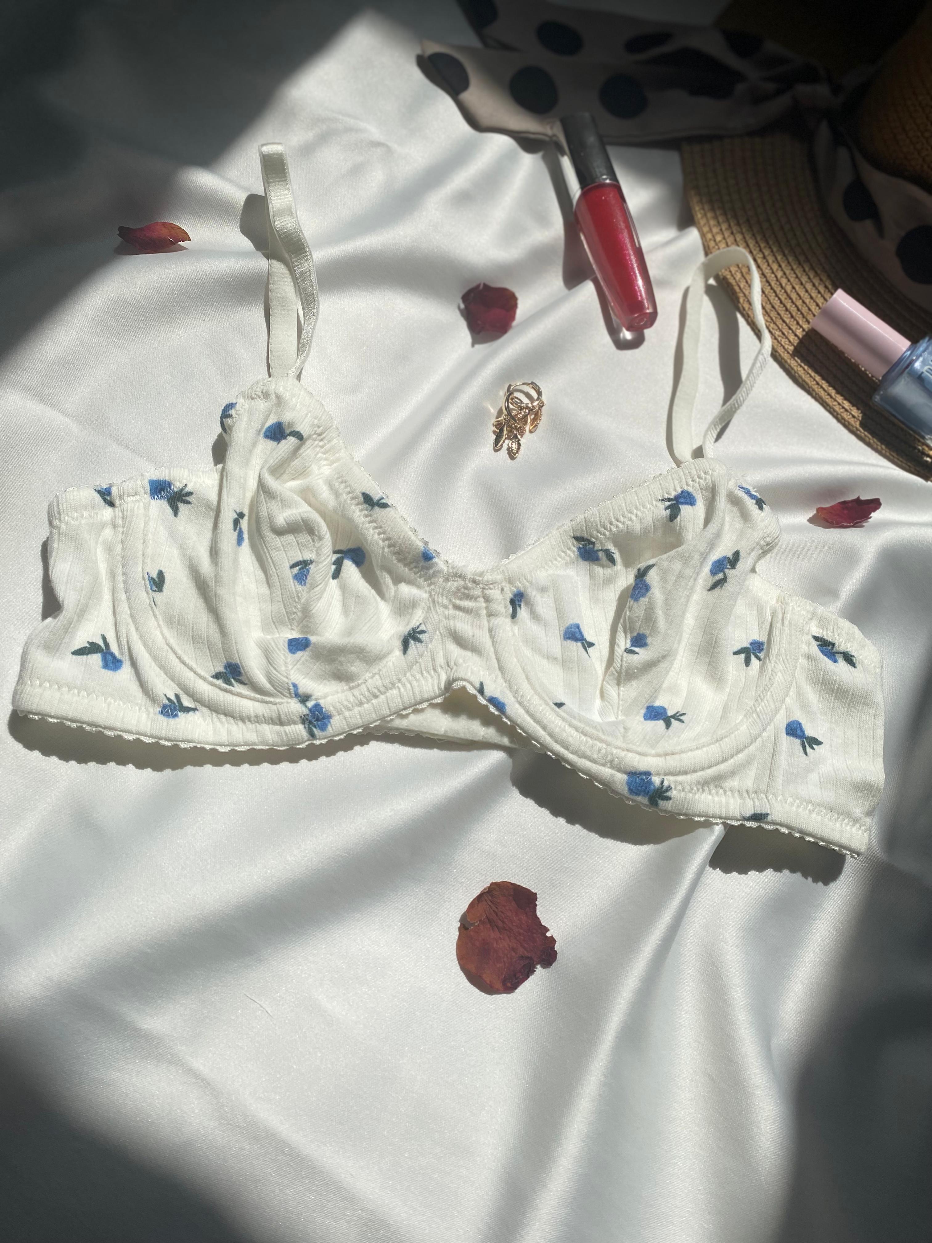 Blue Rose Pamuklu Çiçek Desenli Balenli Sütyen Takımı