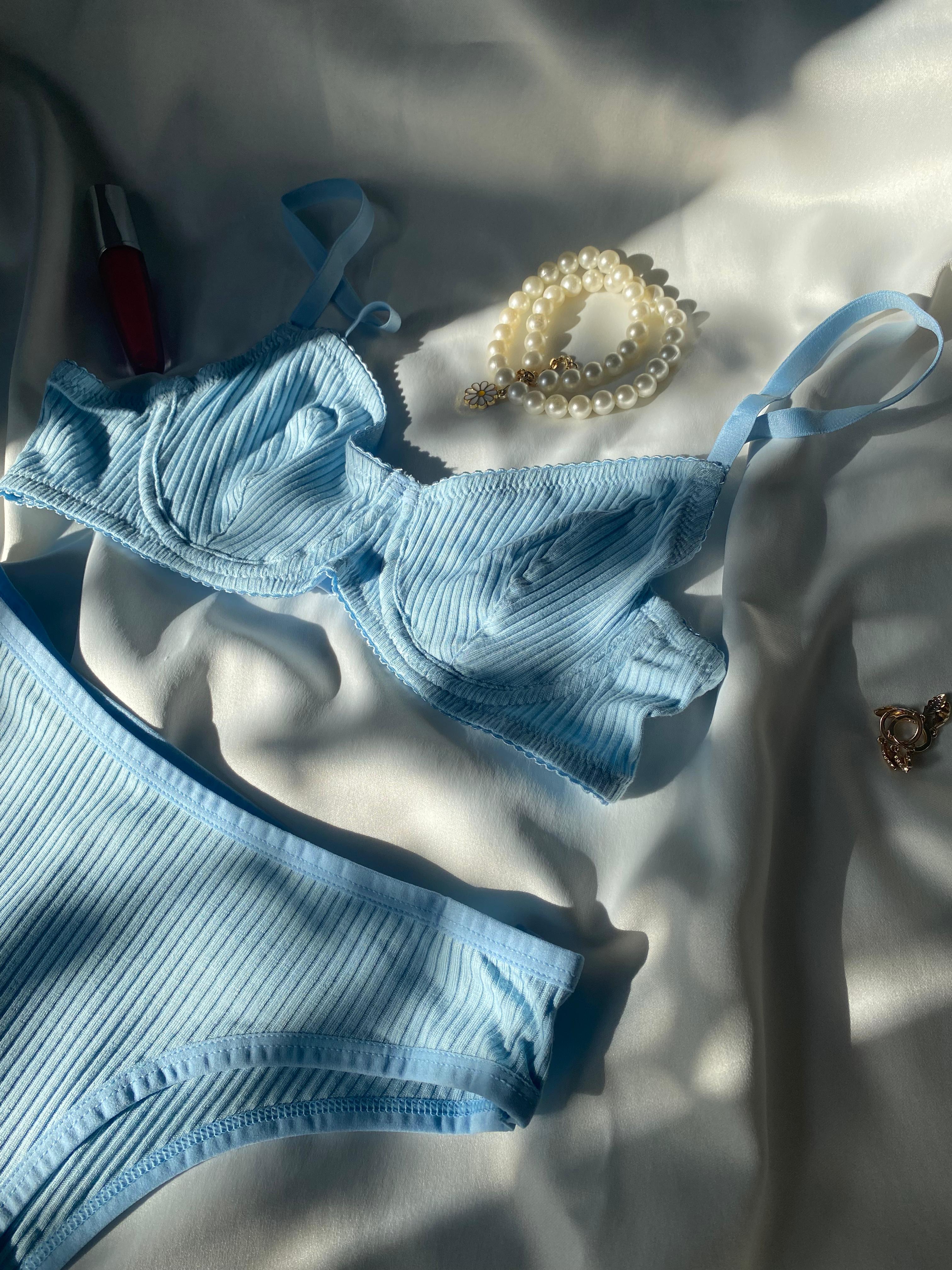 Privée Pure Cotton Buz Mavisi Balenli Pamuklu Sütyen Takım