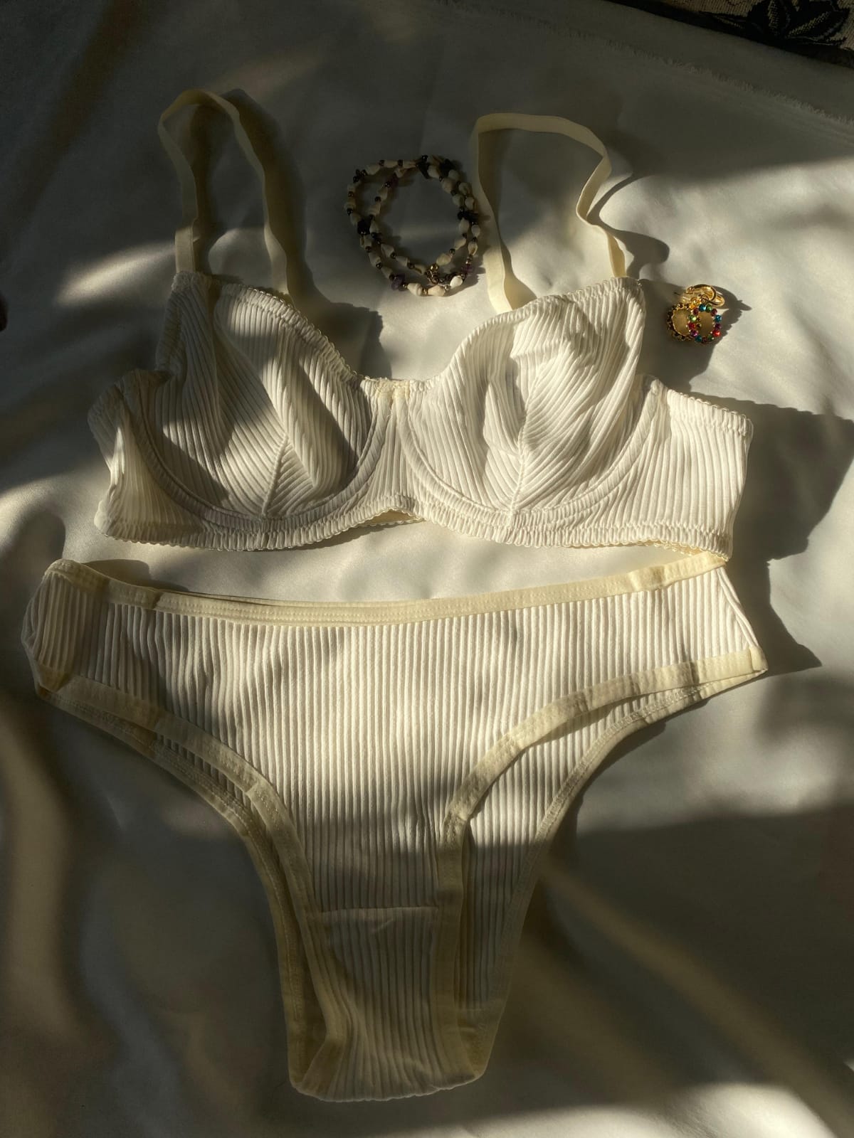Privee Pure Cotton Kırık Beyaz Balenli Pamuklu Sütyen Takım