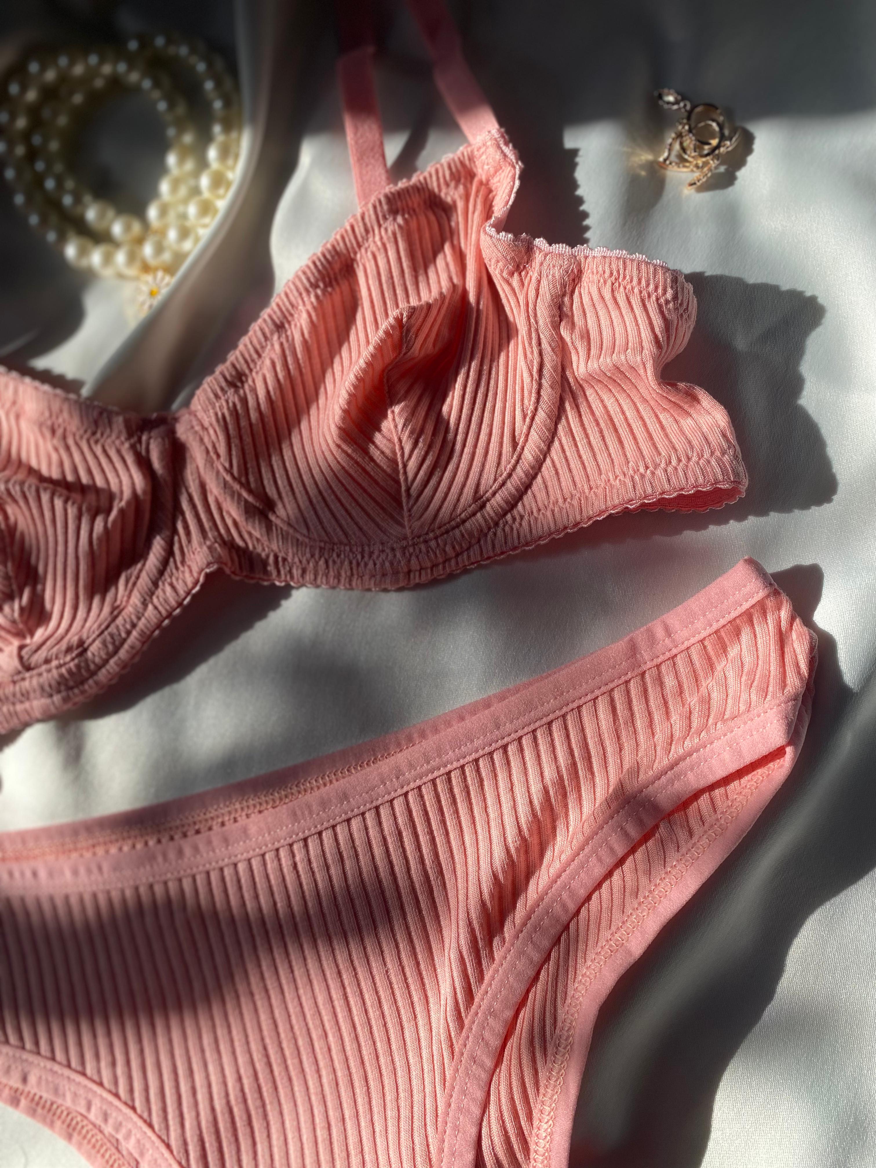 Privée Pure Cotton Pembe Balenli Pamuklu Sütyen Takım
