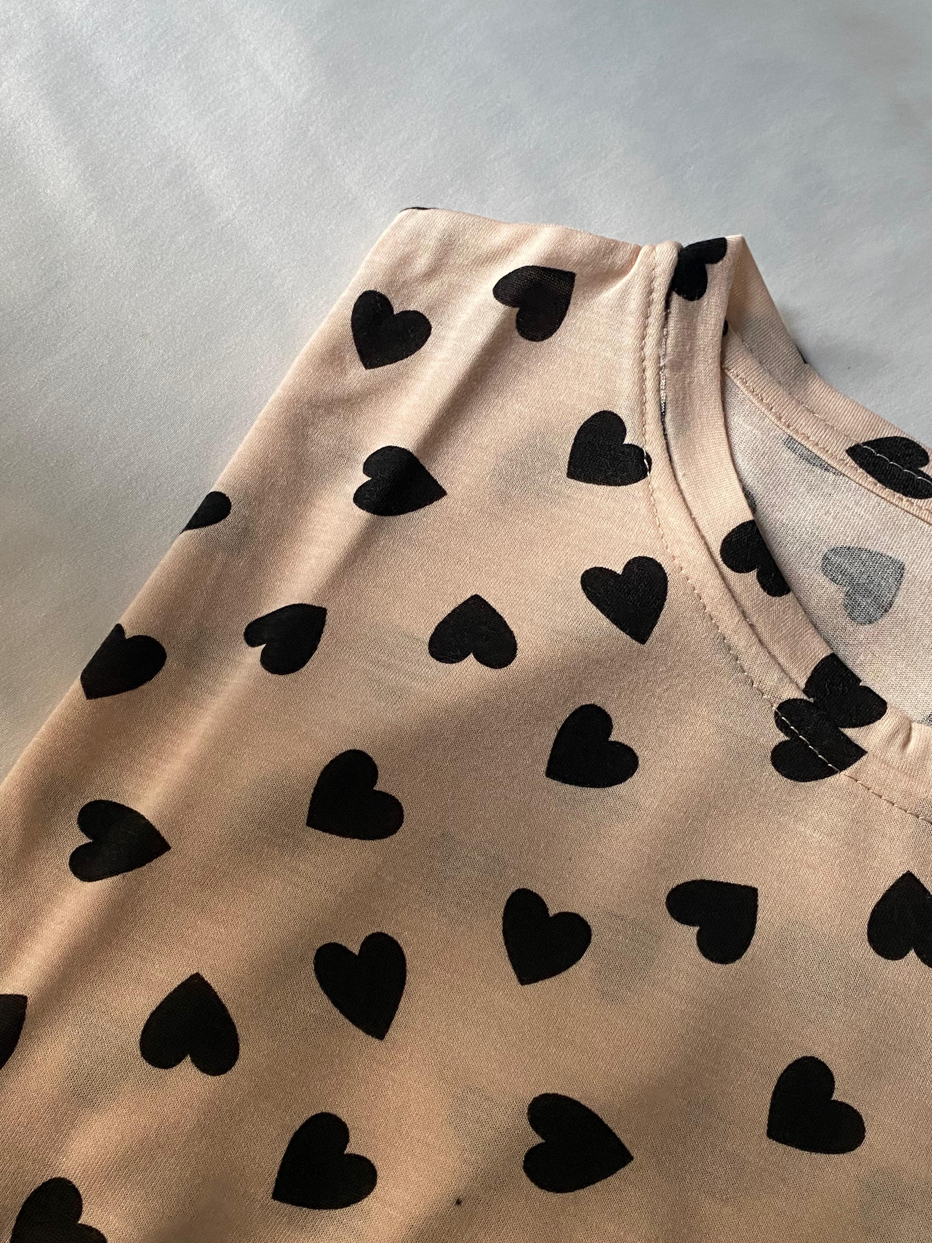  Siyah Kalp Desenli Kısa Kollu Şortlu Kadın Pijama Takımı