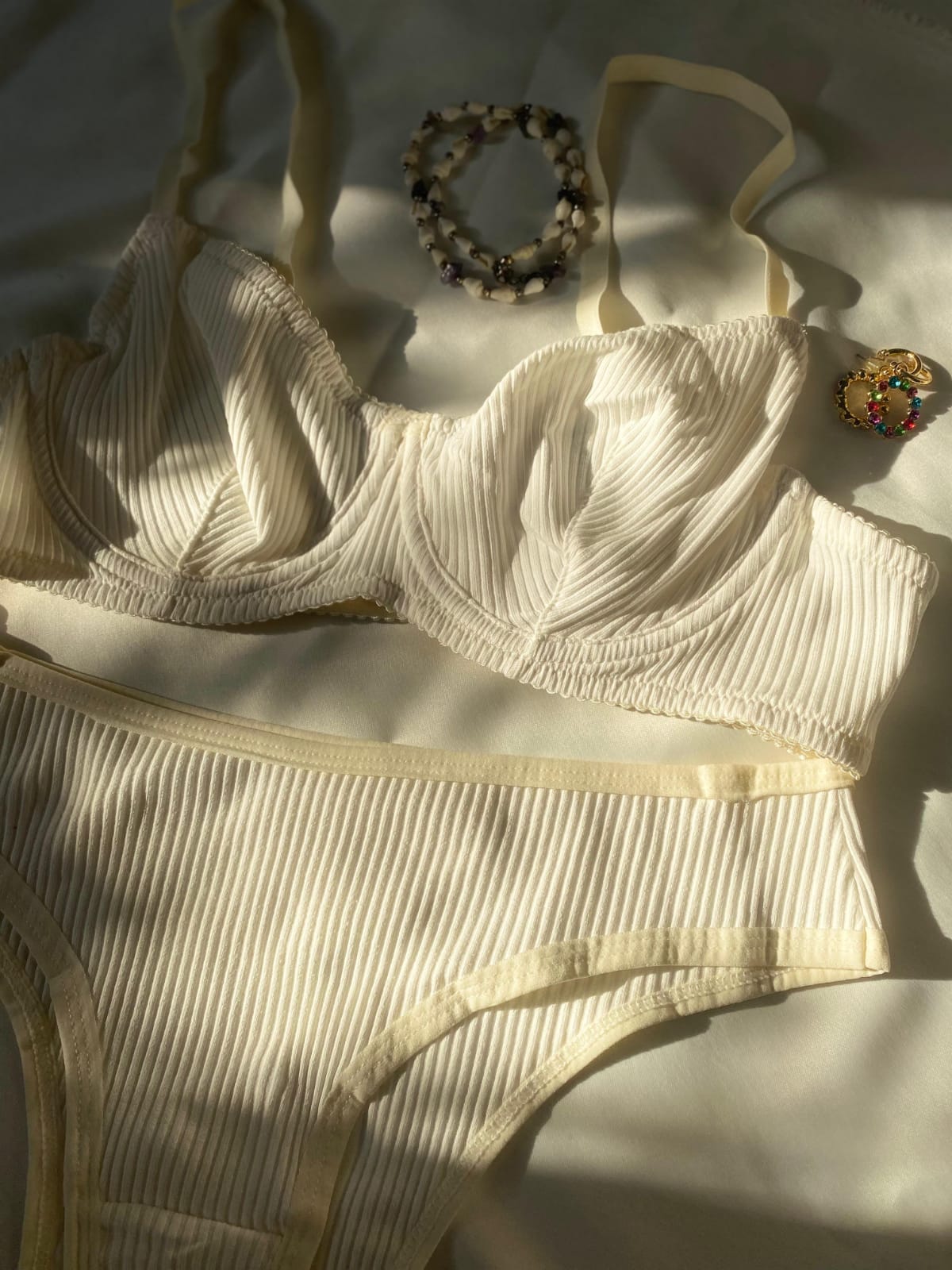 Privee Pure Cotton Kırık Beyaz Balenli Pamuklu Sütyen Takım
