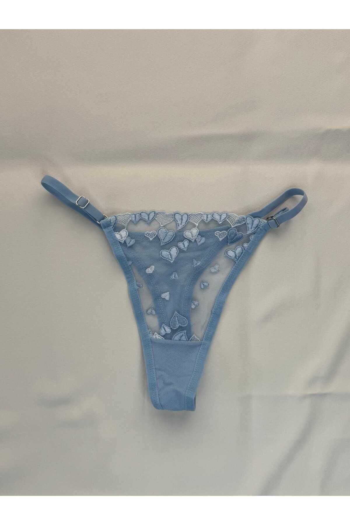 Aqua Love Mavi kalp İşlemeli Brode Takım