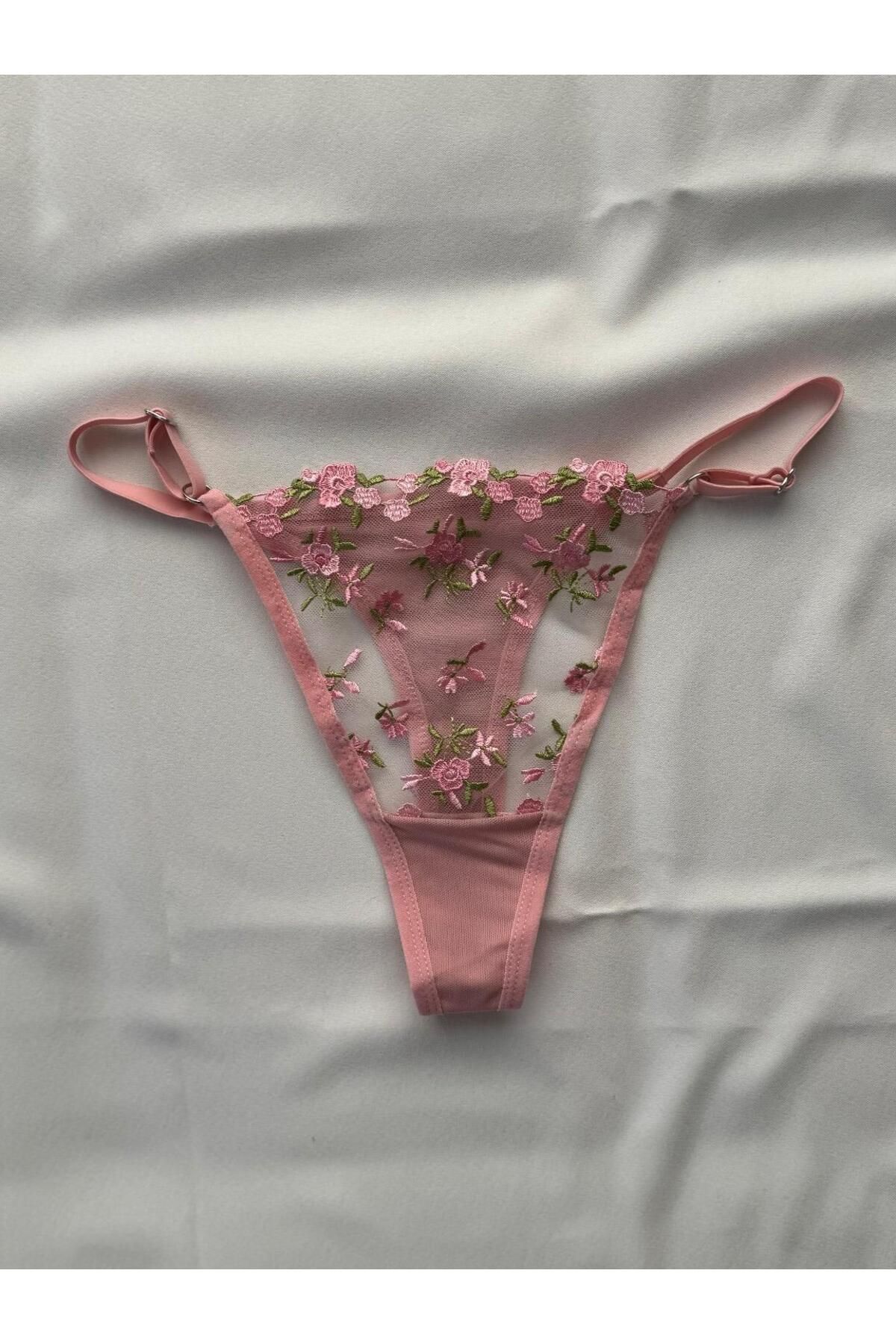 Privée Pembe Dantelli Çiçekli Brode Takım