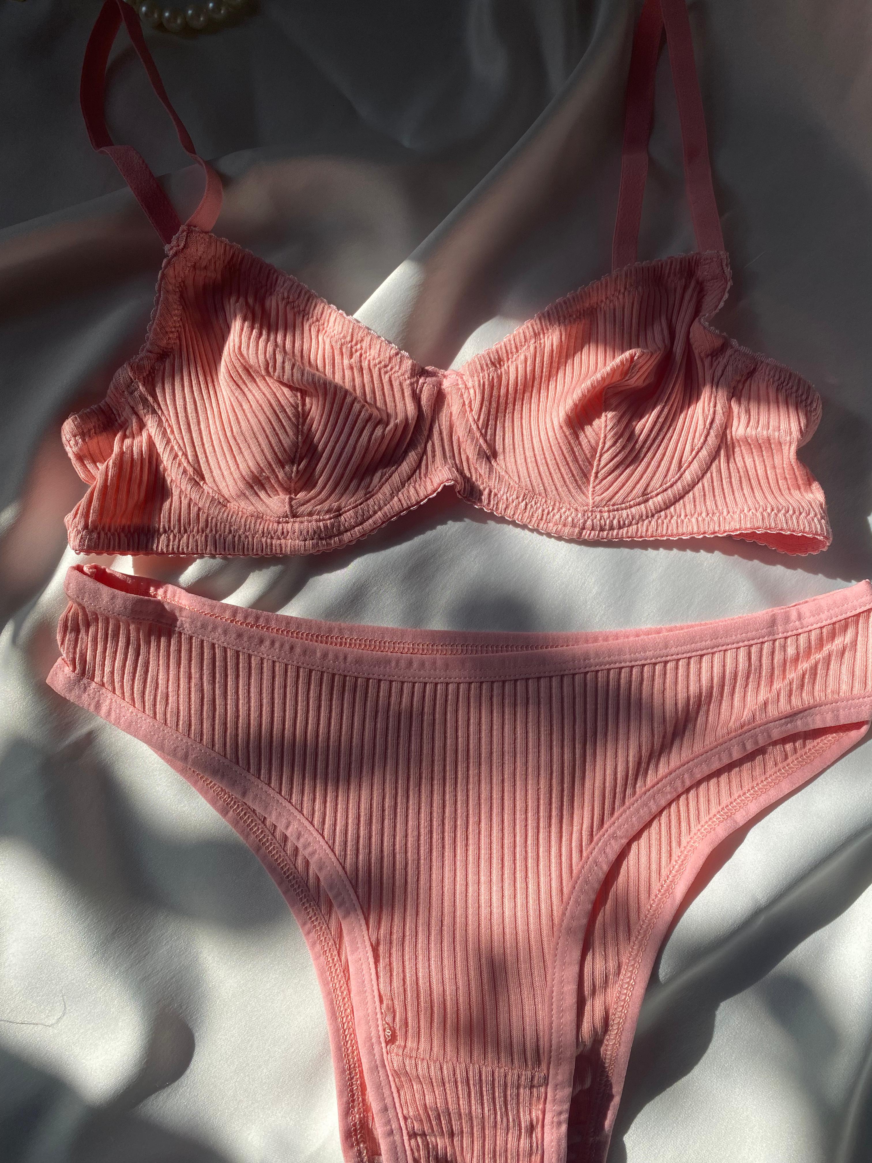 Privée Pure Cotton Pembe Balenli Pamuklu Sütyen Takım