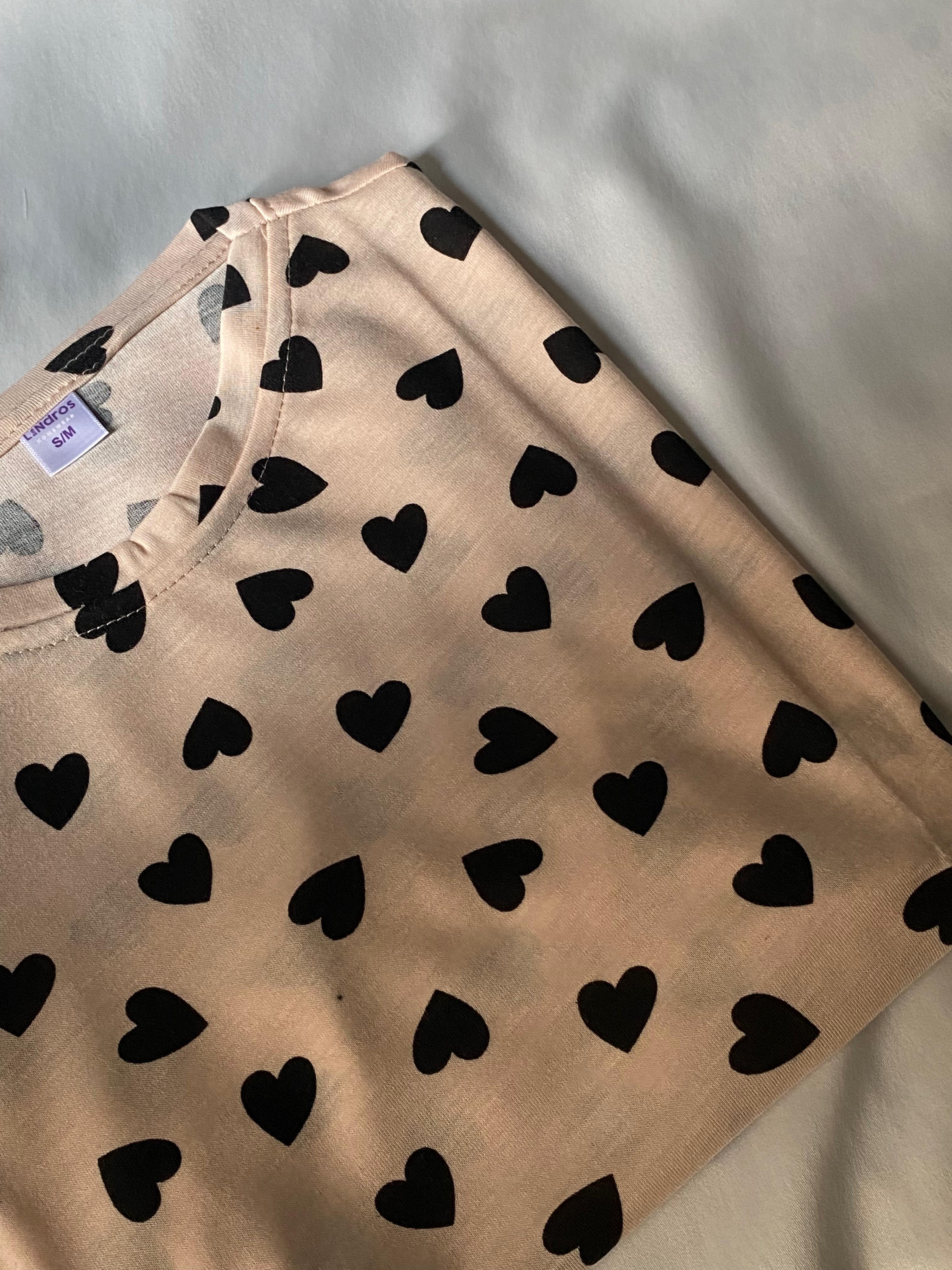  Siyah Kalp Desenli Kısa Kollu Şortlu Kadın Pijama Takımı