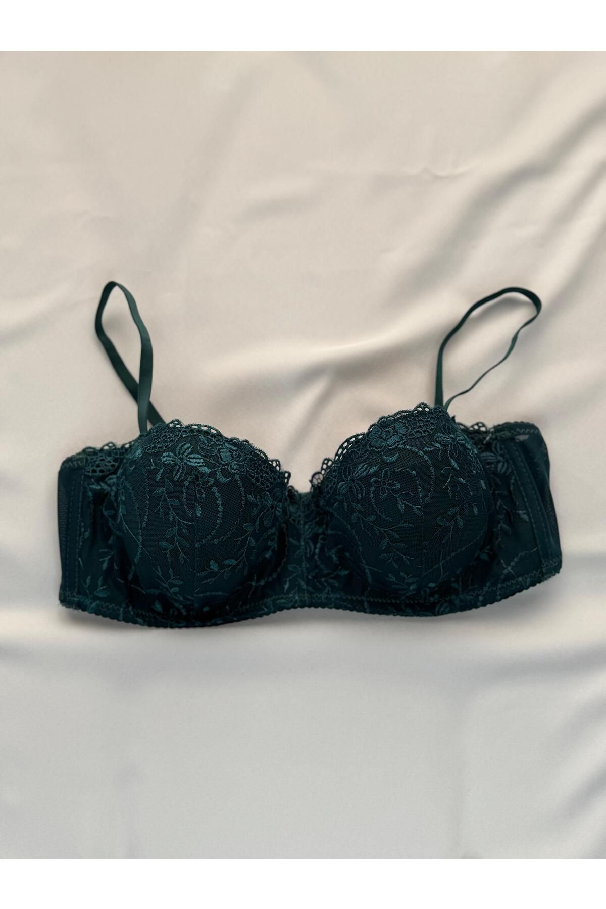 Privée Émeraude Zümrüt Yeşili Balenli Dantelli Bralet Takım