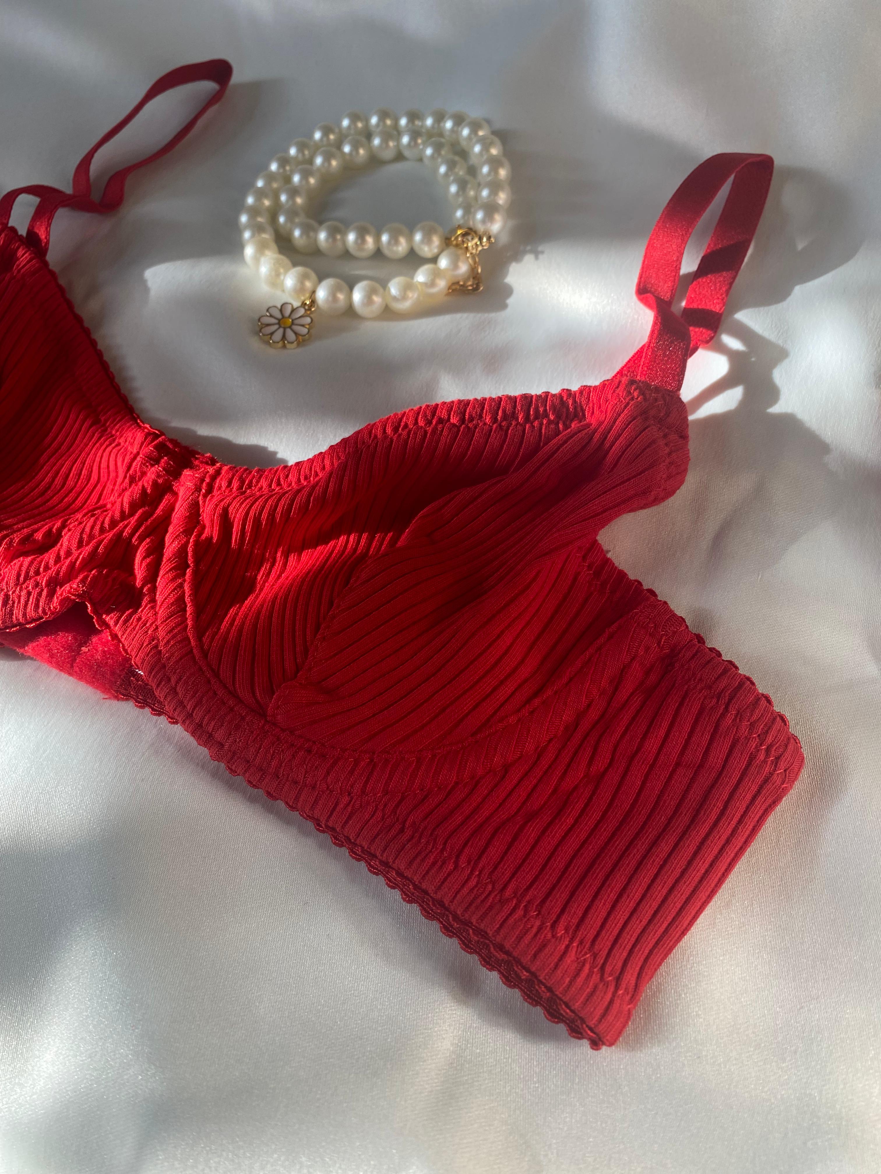 Privée Pure Cotton Kırmızı Balenli Sütyen Takımı