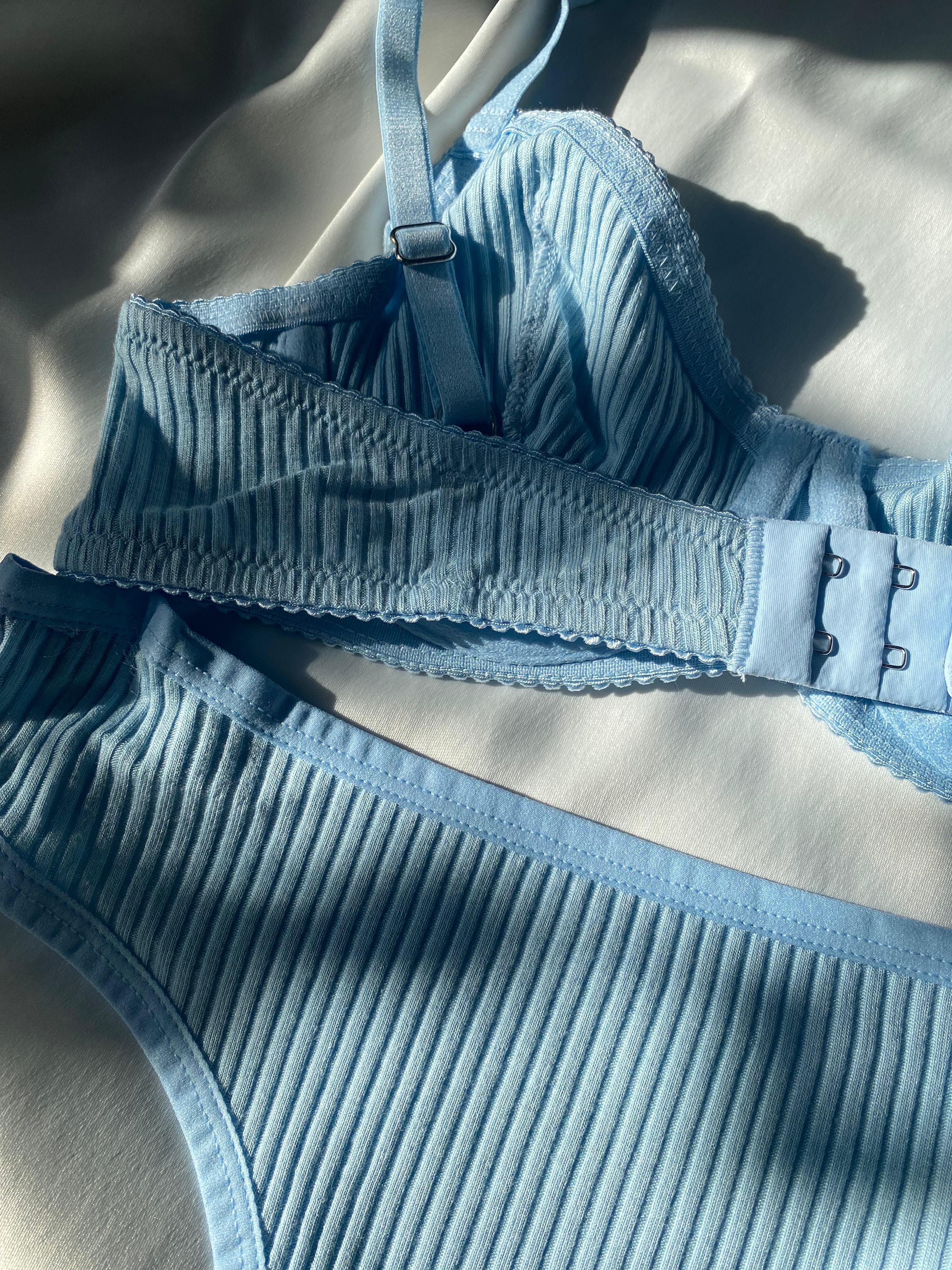 Privée Pure Cotton Buz Mavisi Balenli Pamuklu Sütyen Takım