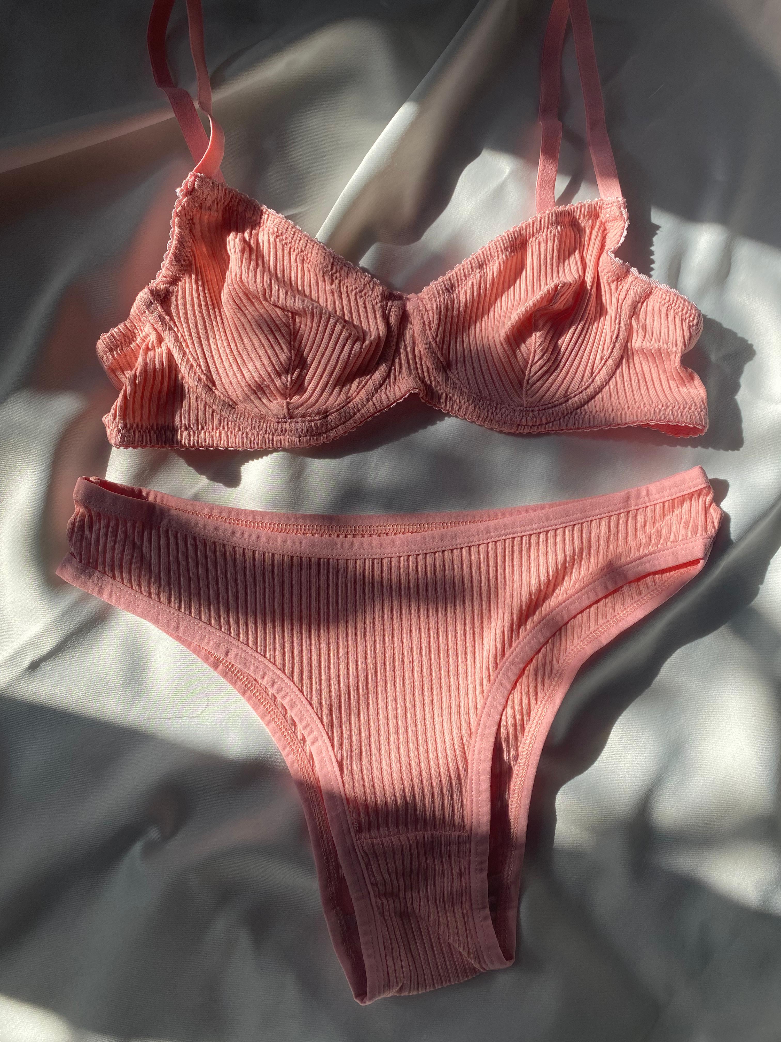 Privée Pure Cotton Pembe Balenli Pamuklu Sütyen Takım