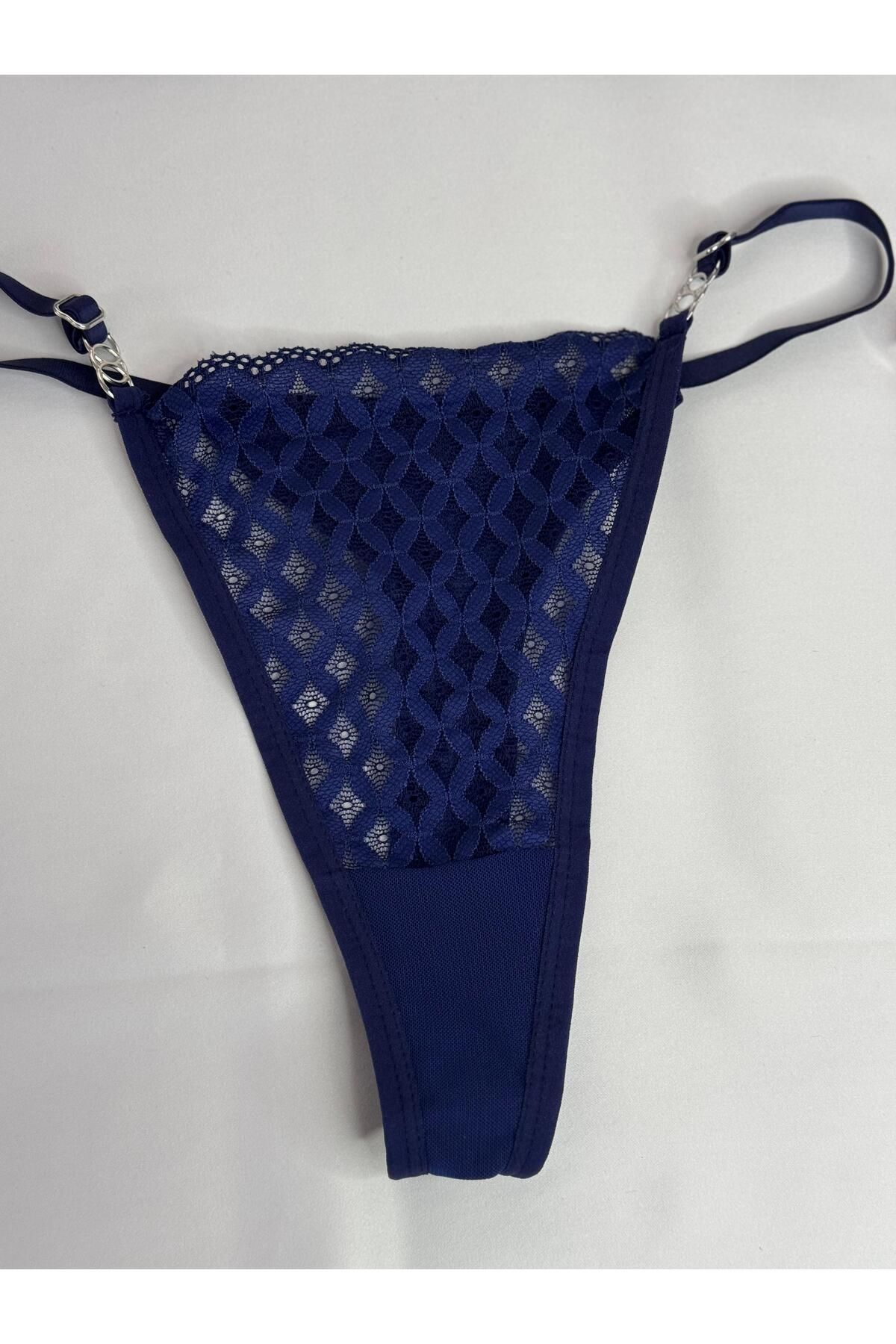 privée lacivert balenli dantelli tül bralet takımı