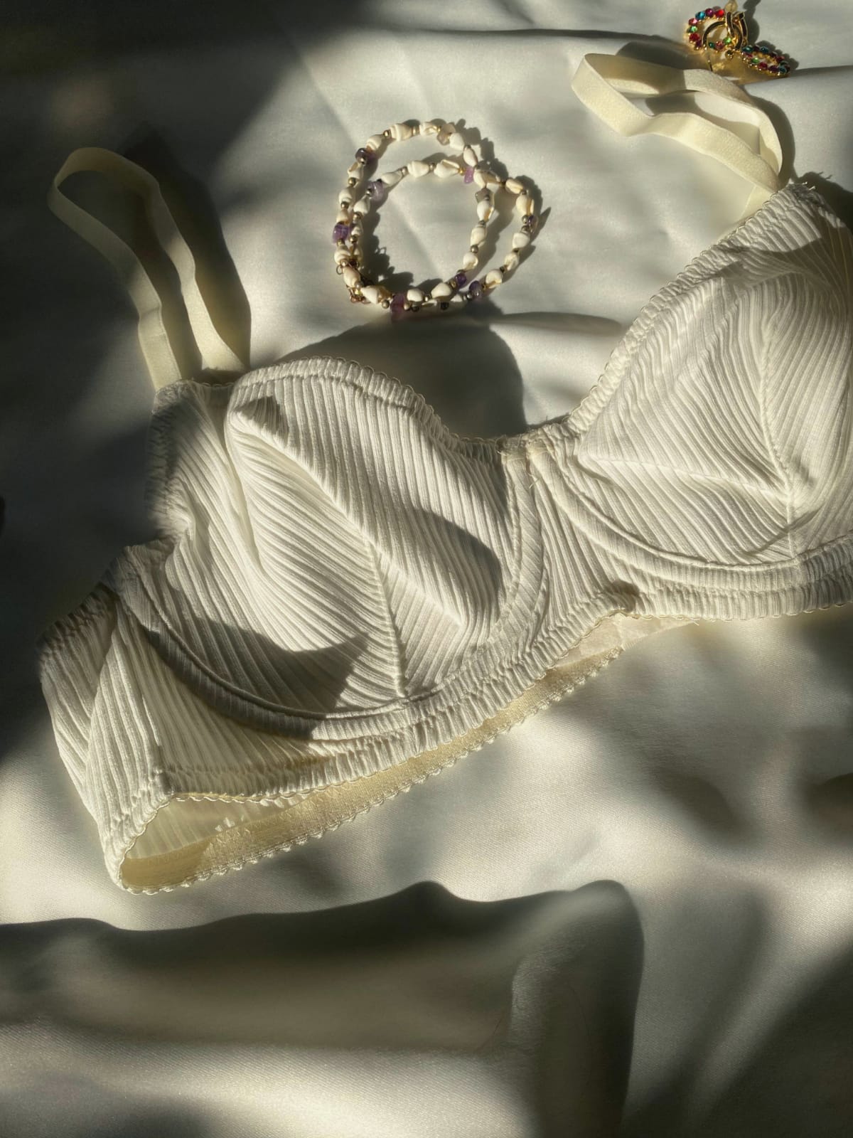 Privee Pure Cotton Kırık Beyaz Balenli Pamuklu Sütyen Takım