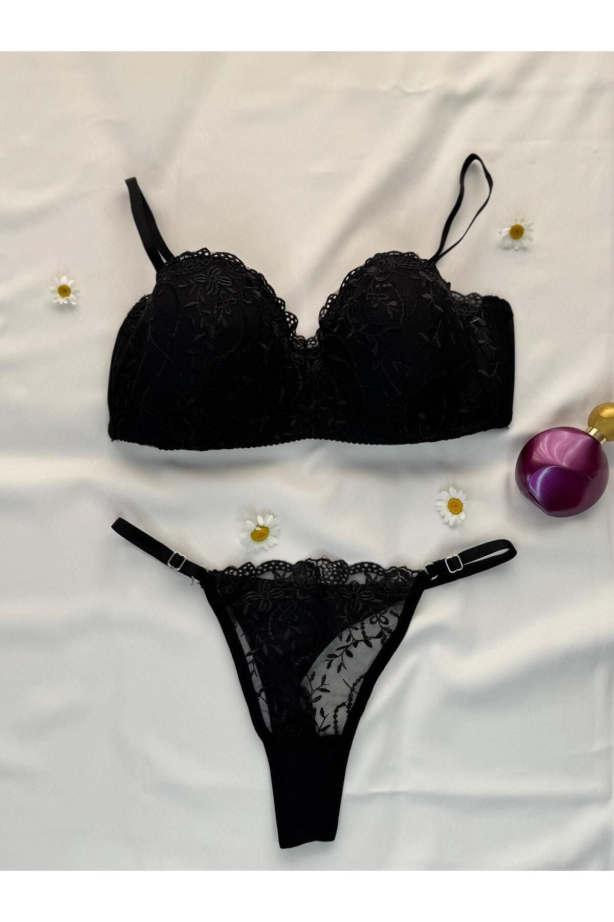 Privée valeria siyah Balenli Dantelli Brode Takım