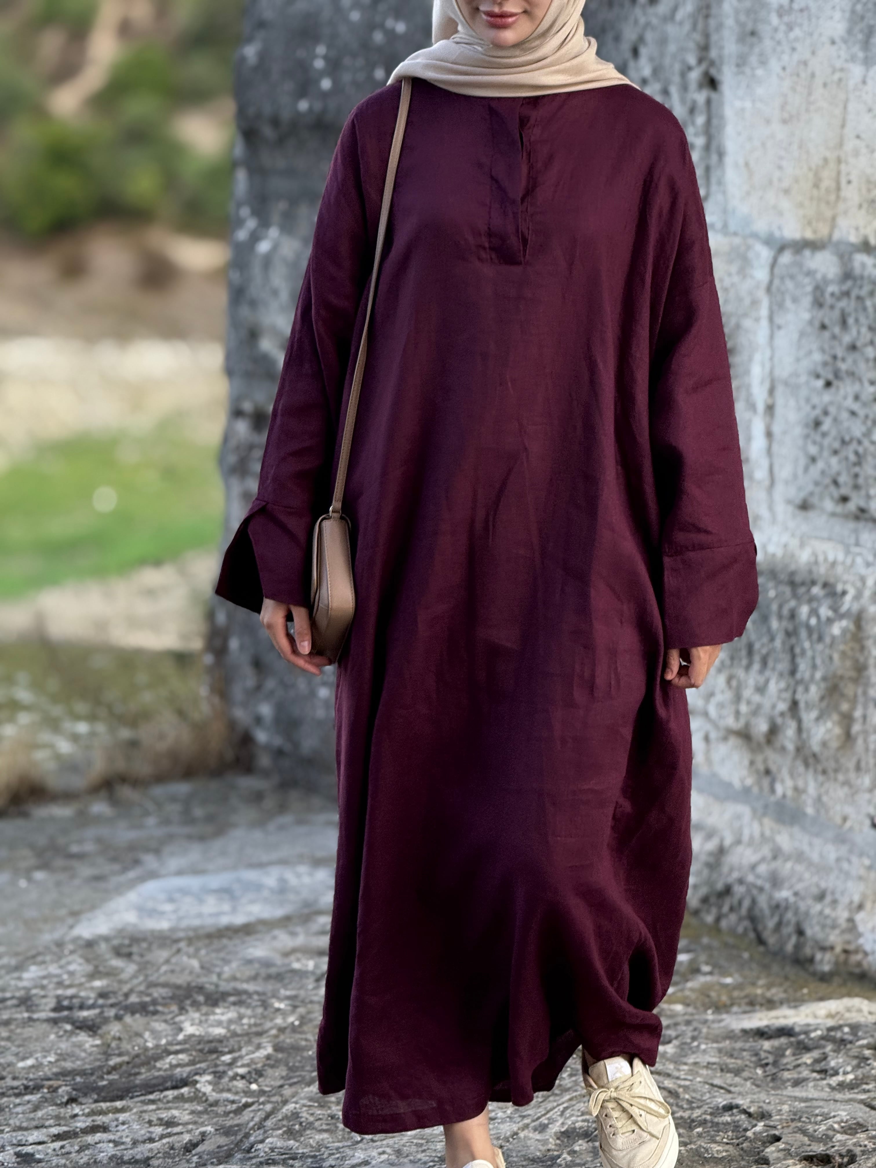 %100 keten oversize cherry elbise