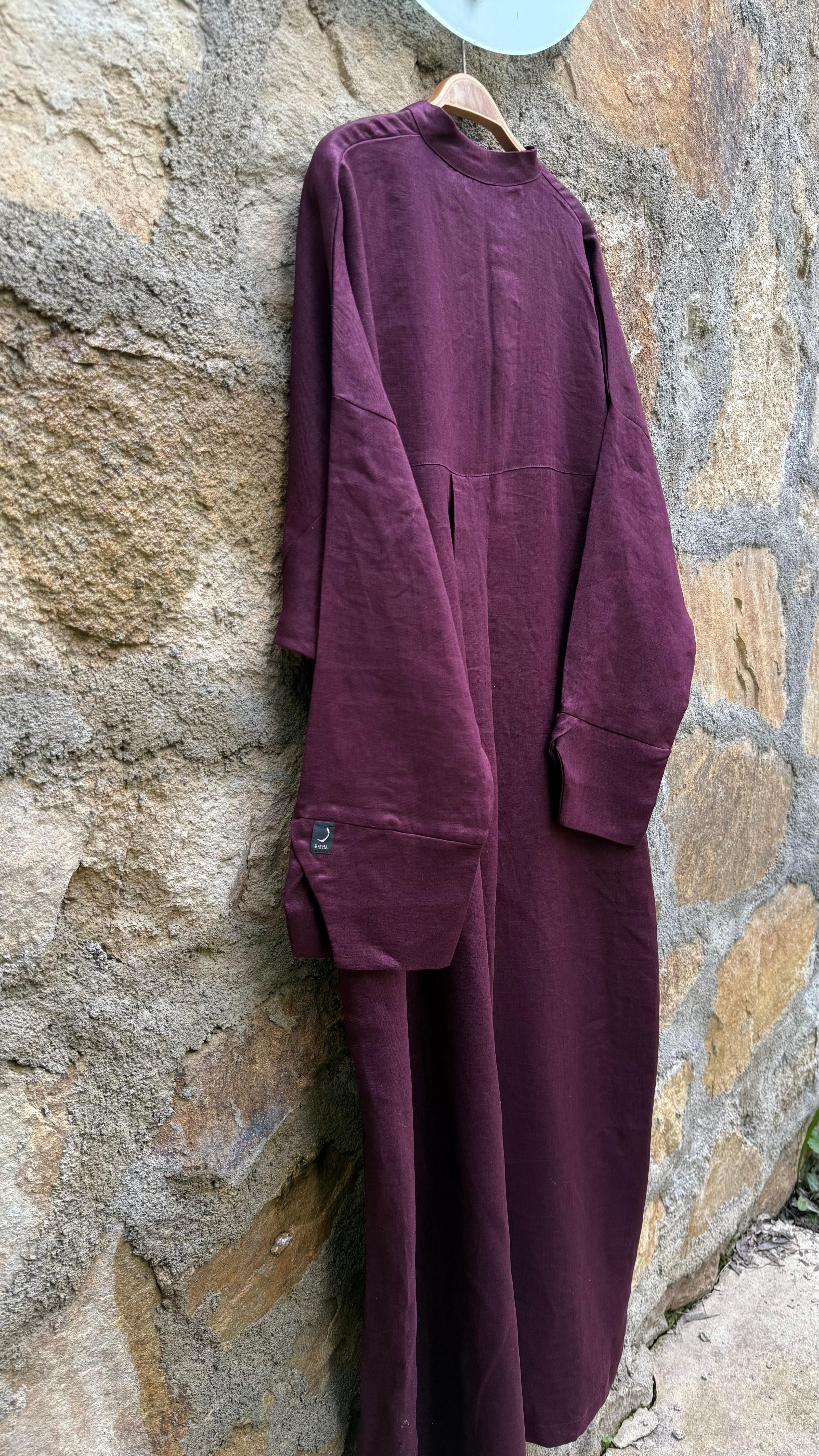 %100 keten oversize cherry elbise
