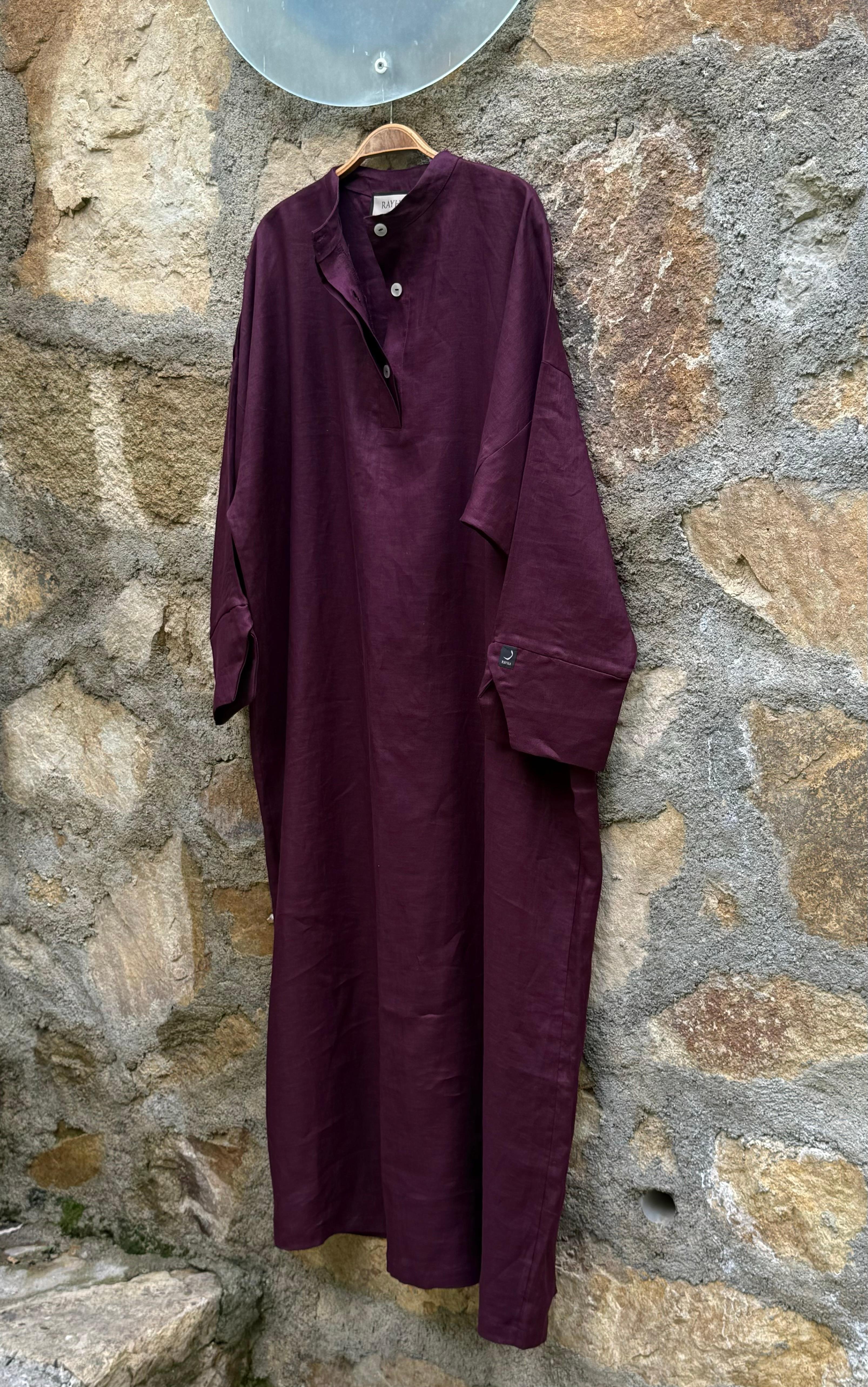 %100 keten oversize cherry elbise main variant image