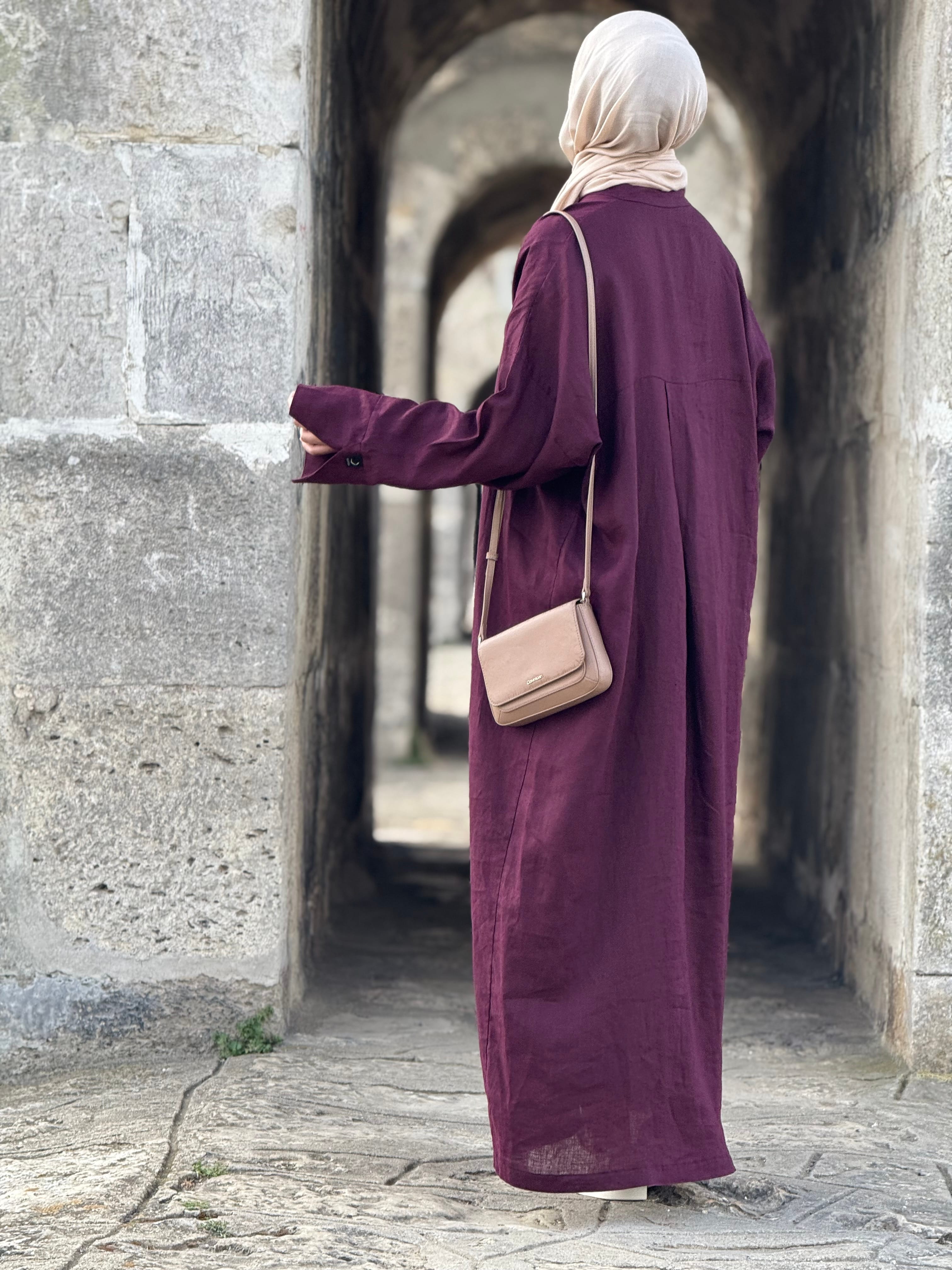 %100 keten oversize cherry elbise