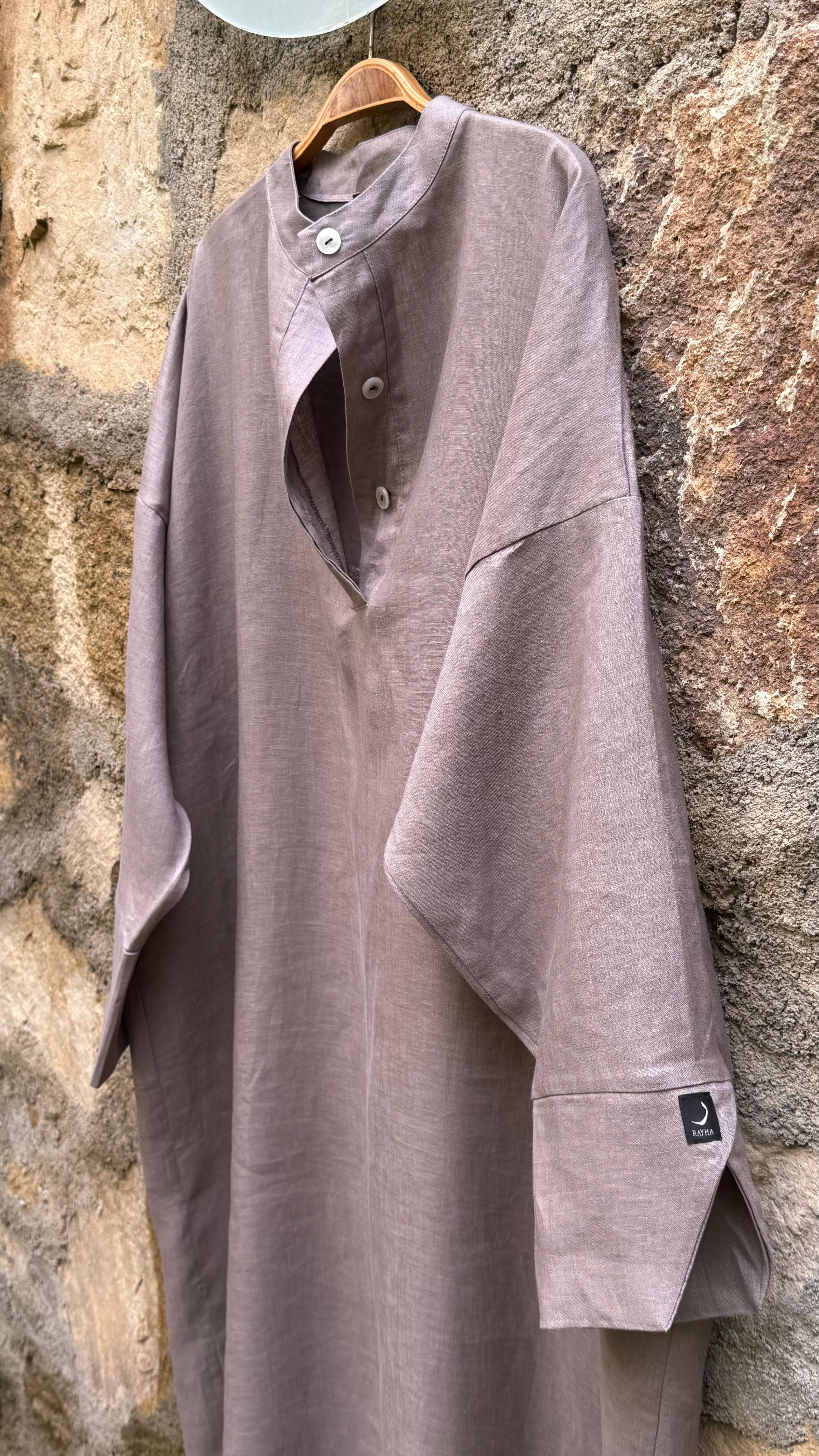 %100 keten oversize vizon elbise