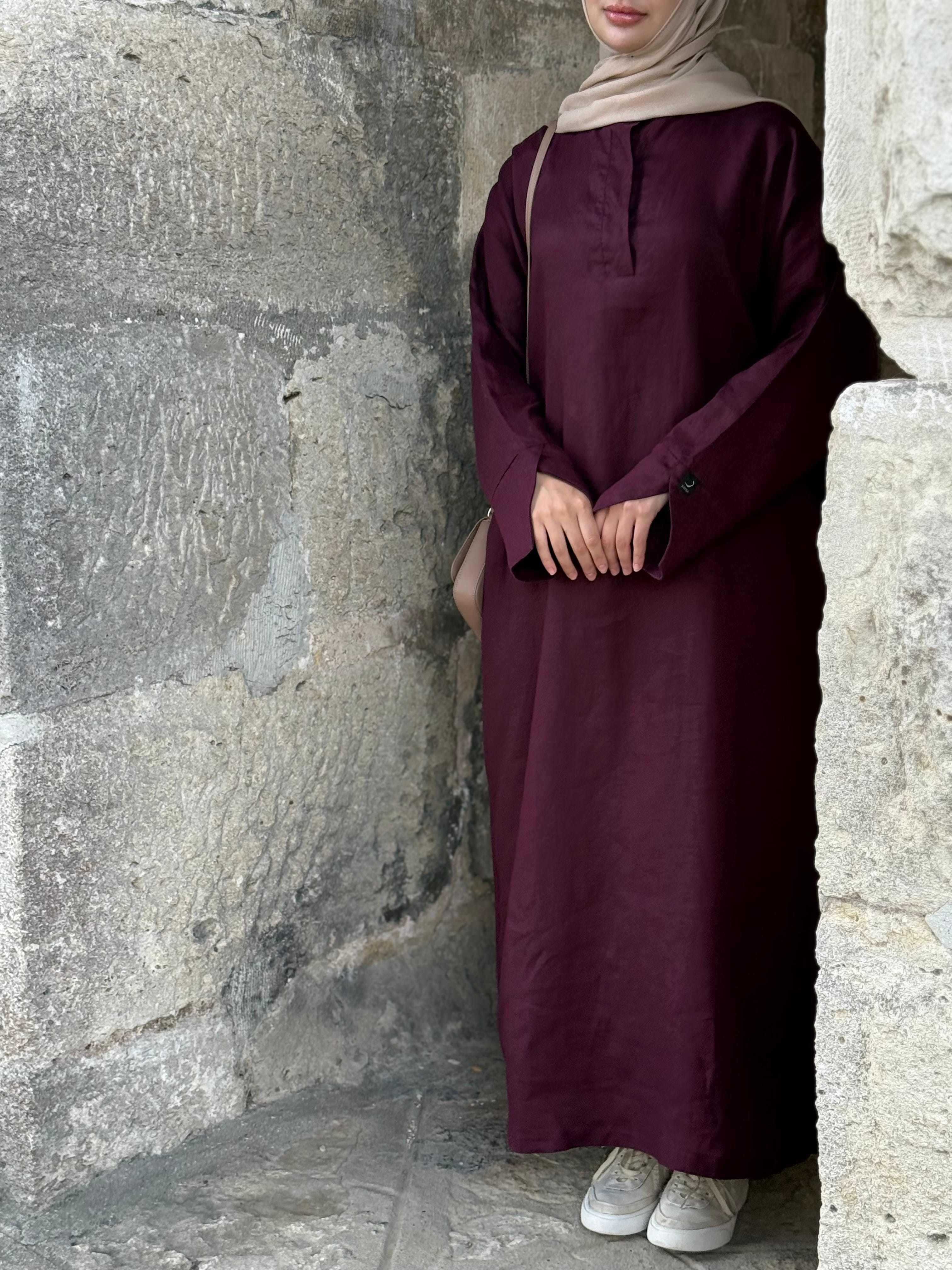 %100 keten oversize cherry elbise main variant image