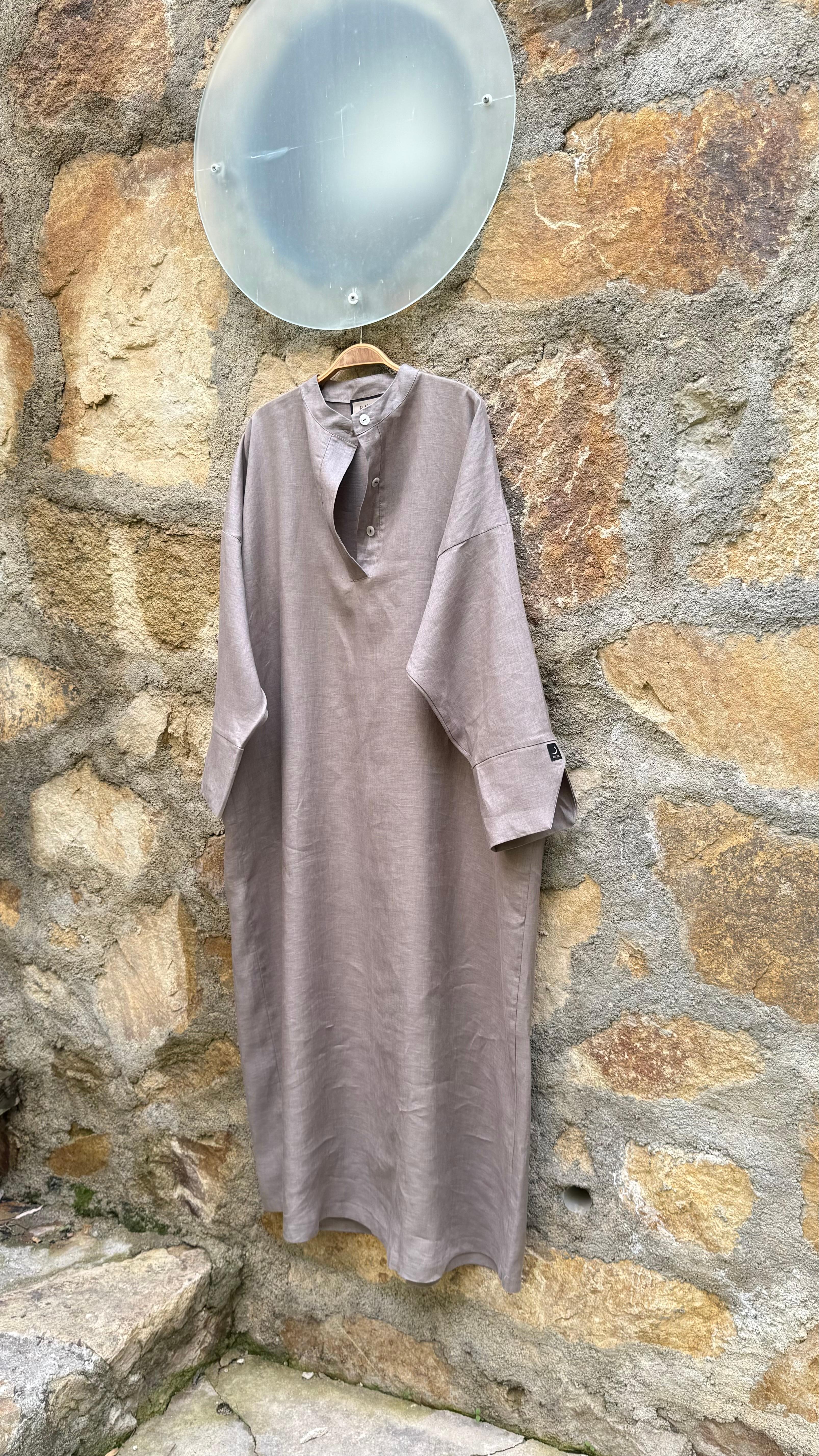 %100 keten oversize vizon elbise main variant image