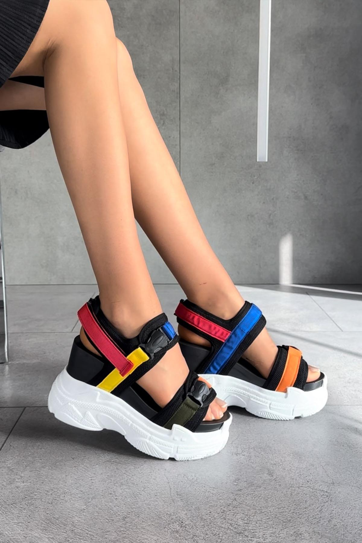 Mhysa Topuklu Siyah Spor Sandalet