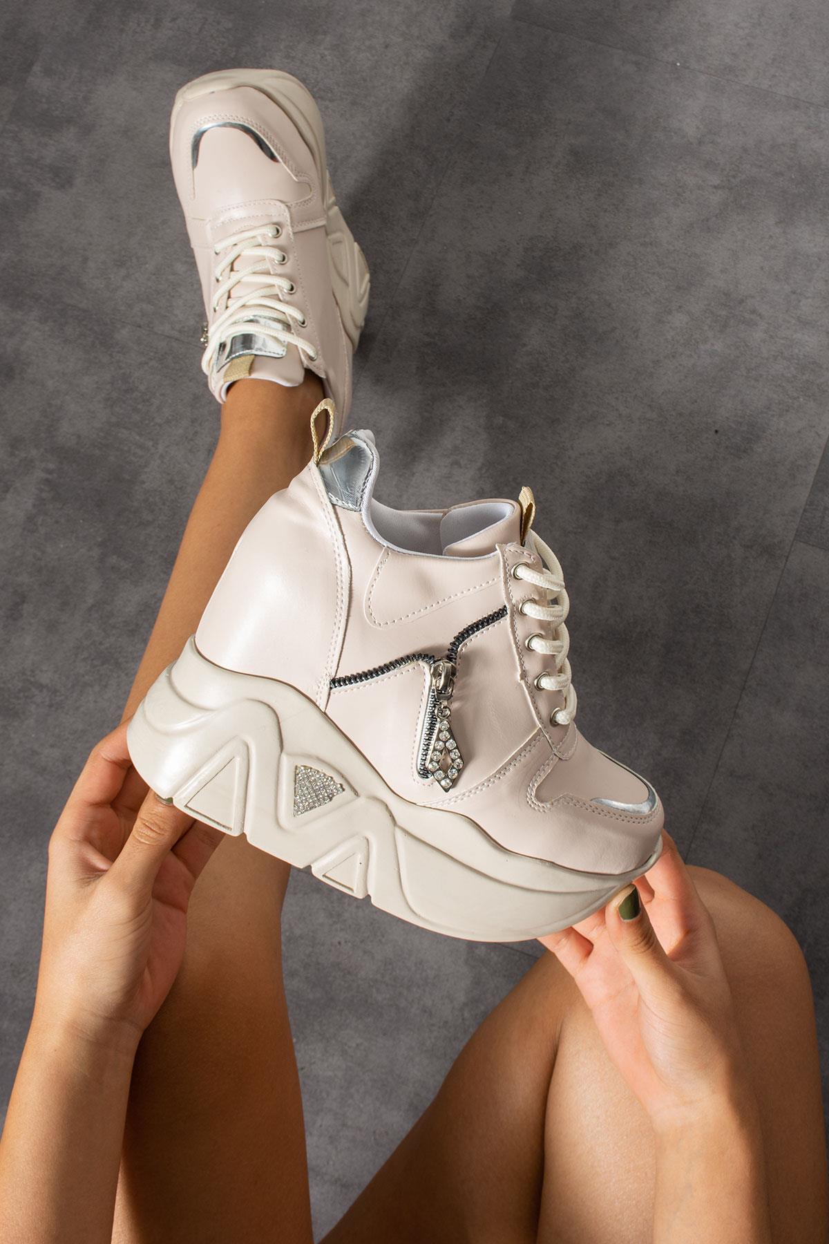 Modanizm Lia Gizli Topuklu Krem Spor Ayakkabı