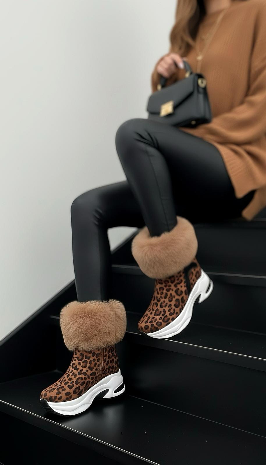 Movella Leopar Kürk  Dolgu Topuklu  Spor Bot