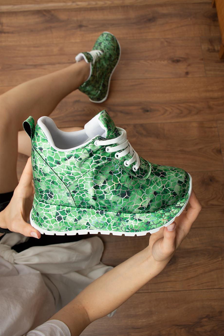 Modanizm Moralite Gizli Topuklu Yeşil Spor Ayakkabı