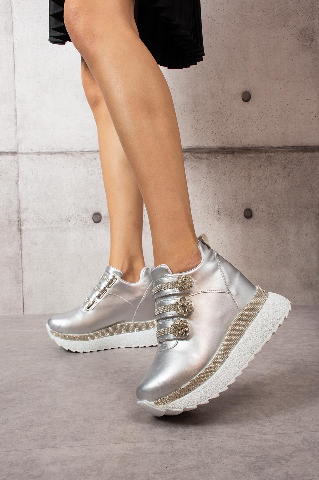 ModanizmYONA Gri Gizli Topuklu Spor Ayakkabı