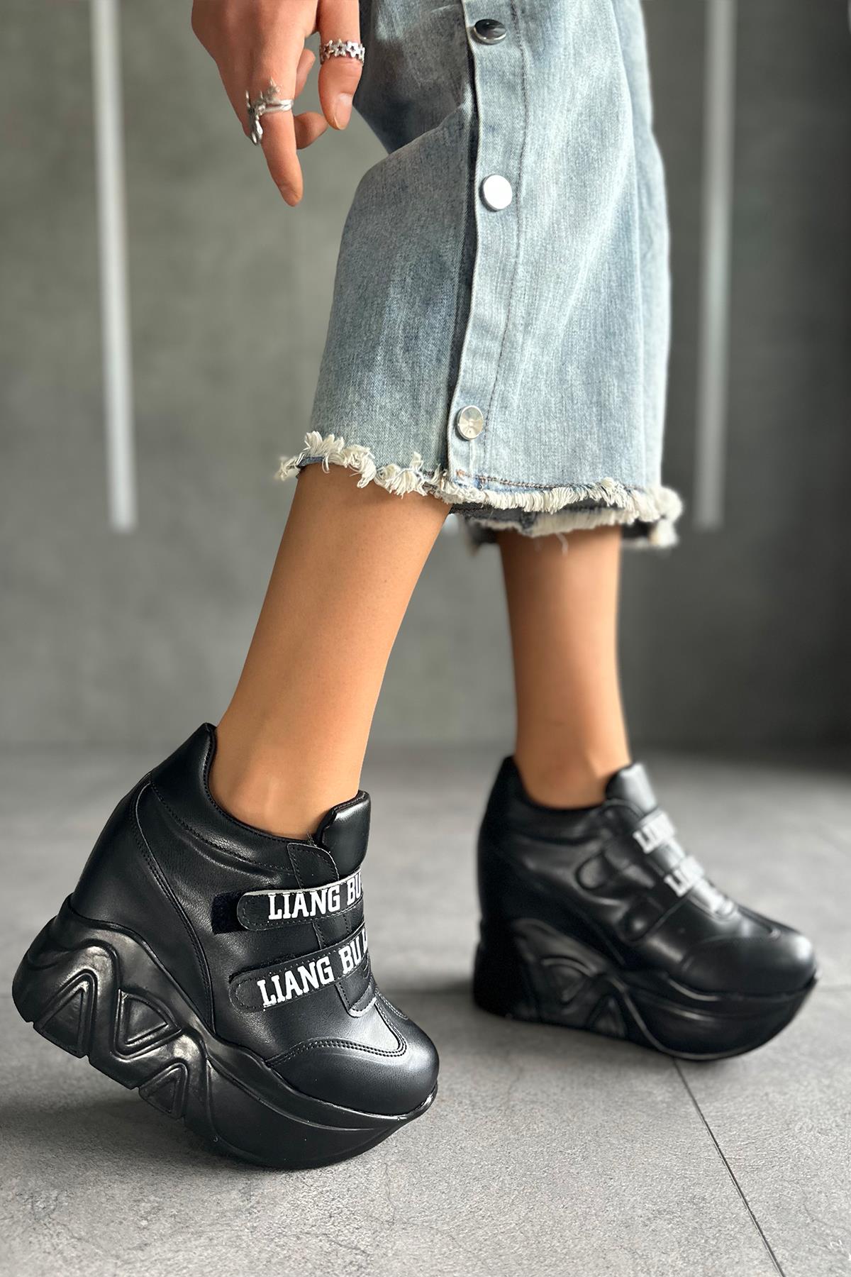 Modanizm Liang Gizli Topuklu Siyah Spor Ayakkabı