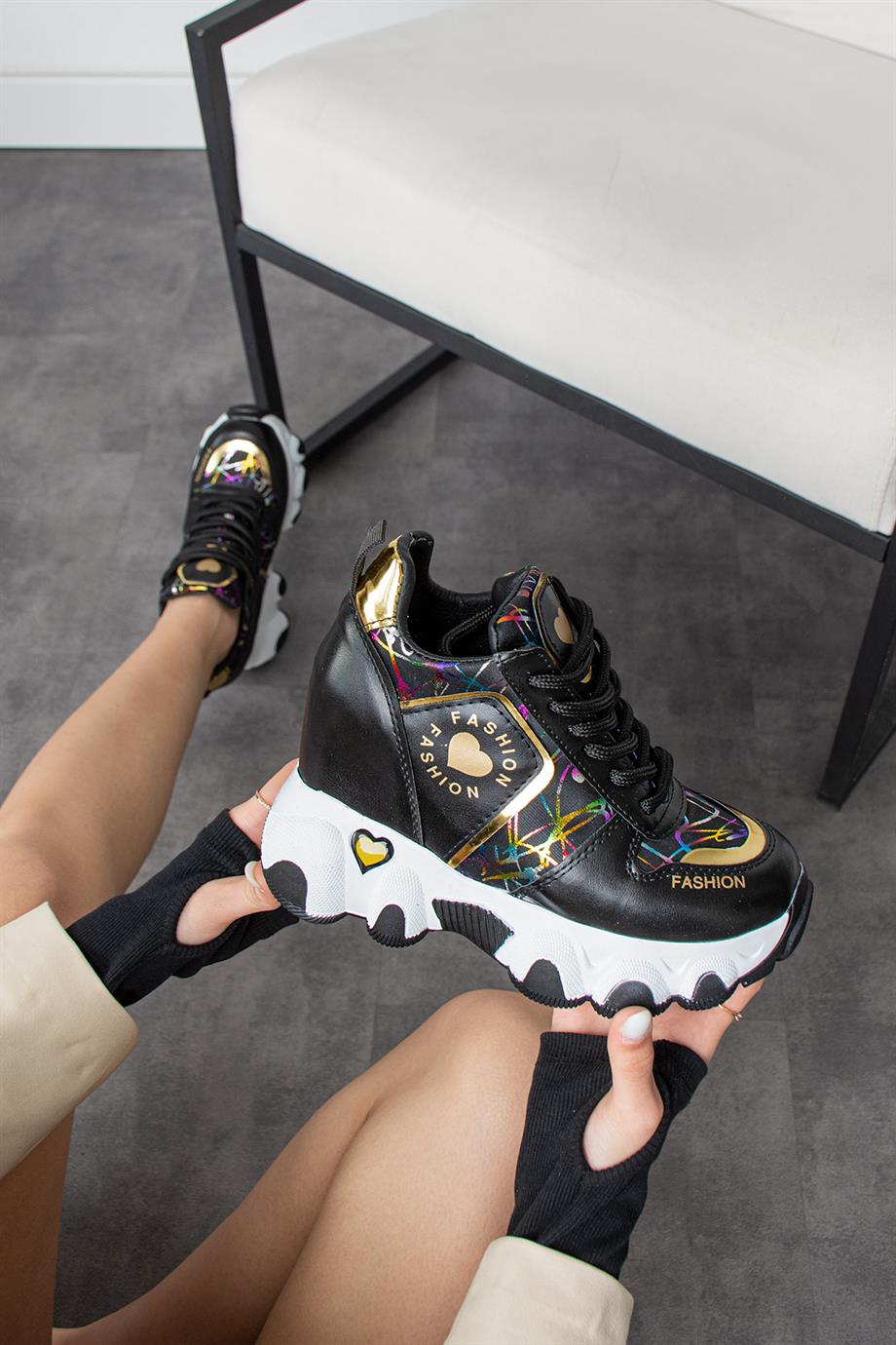 Modanizm Tina Gizli Topuklu Siyah Spor Ayakkabı