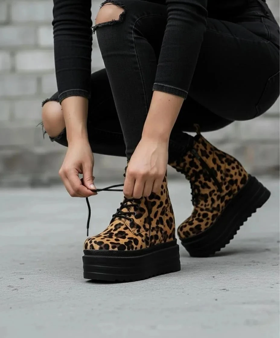 Daichi Leopar Dolgu Topuklu Bot