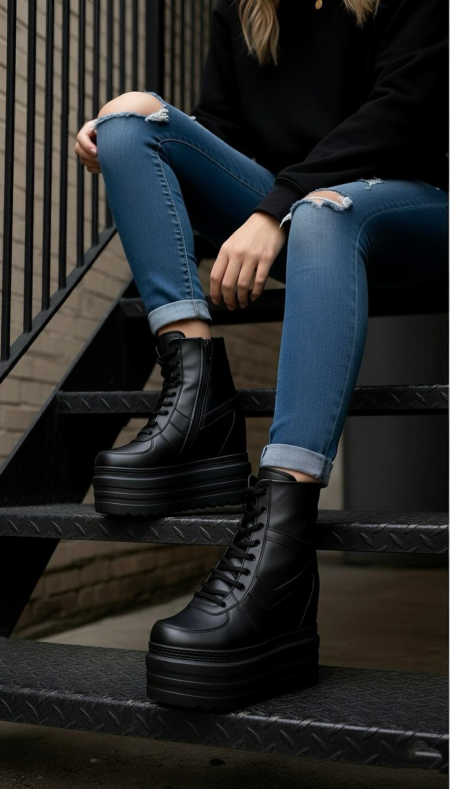 Arvra Siyah Dolgu Topuklu Spor Bot