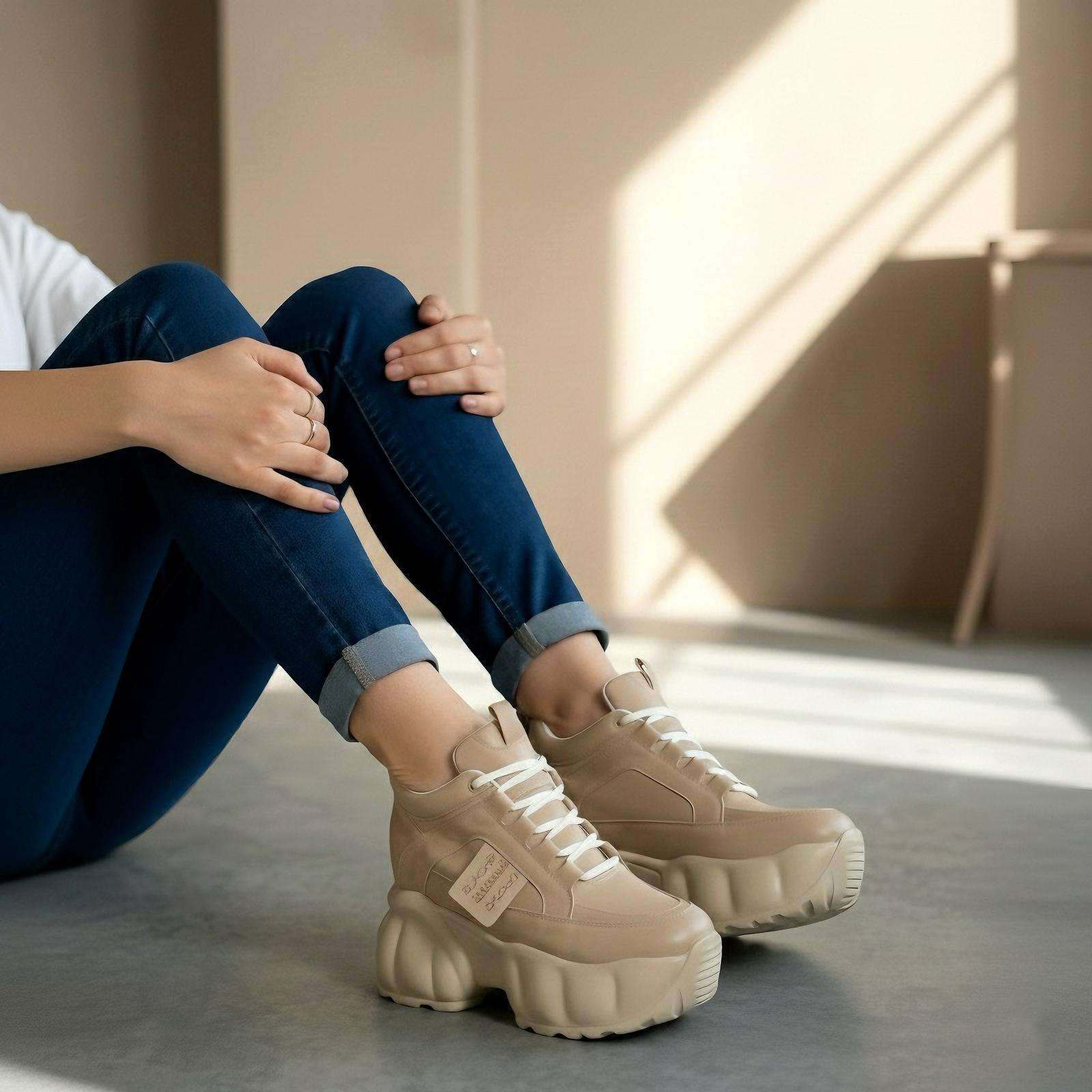 Modanizm Sienna Krem Dolgu Topuklu Spor Ayakkabı