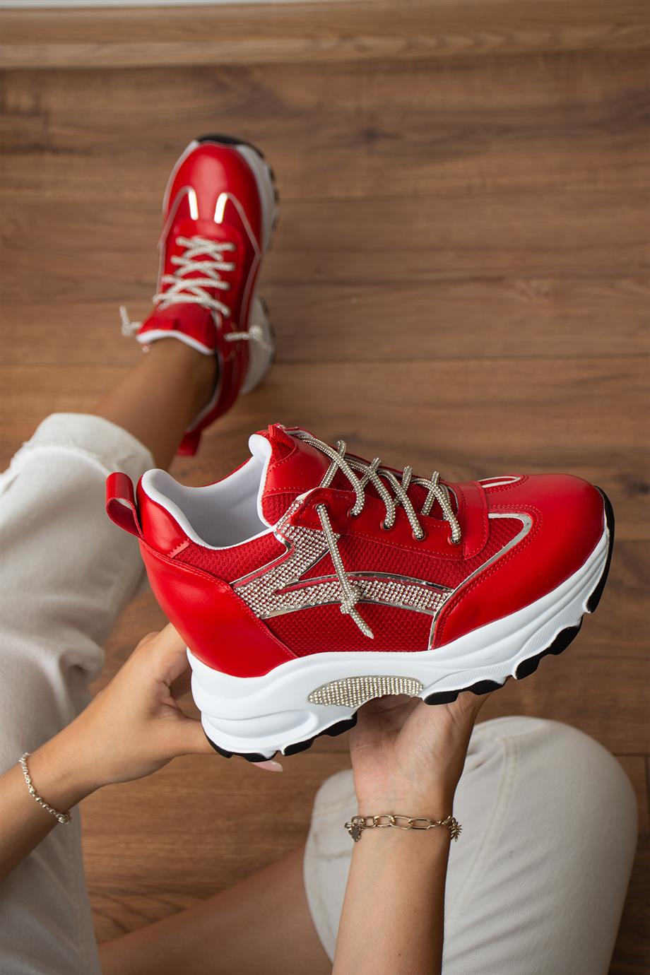 Modanizm Aron Gizli Topuklu Kırmızı Spor Ayakkabı
