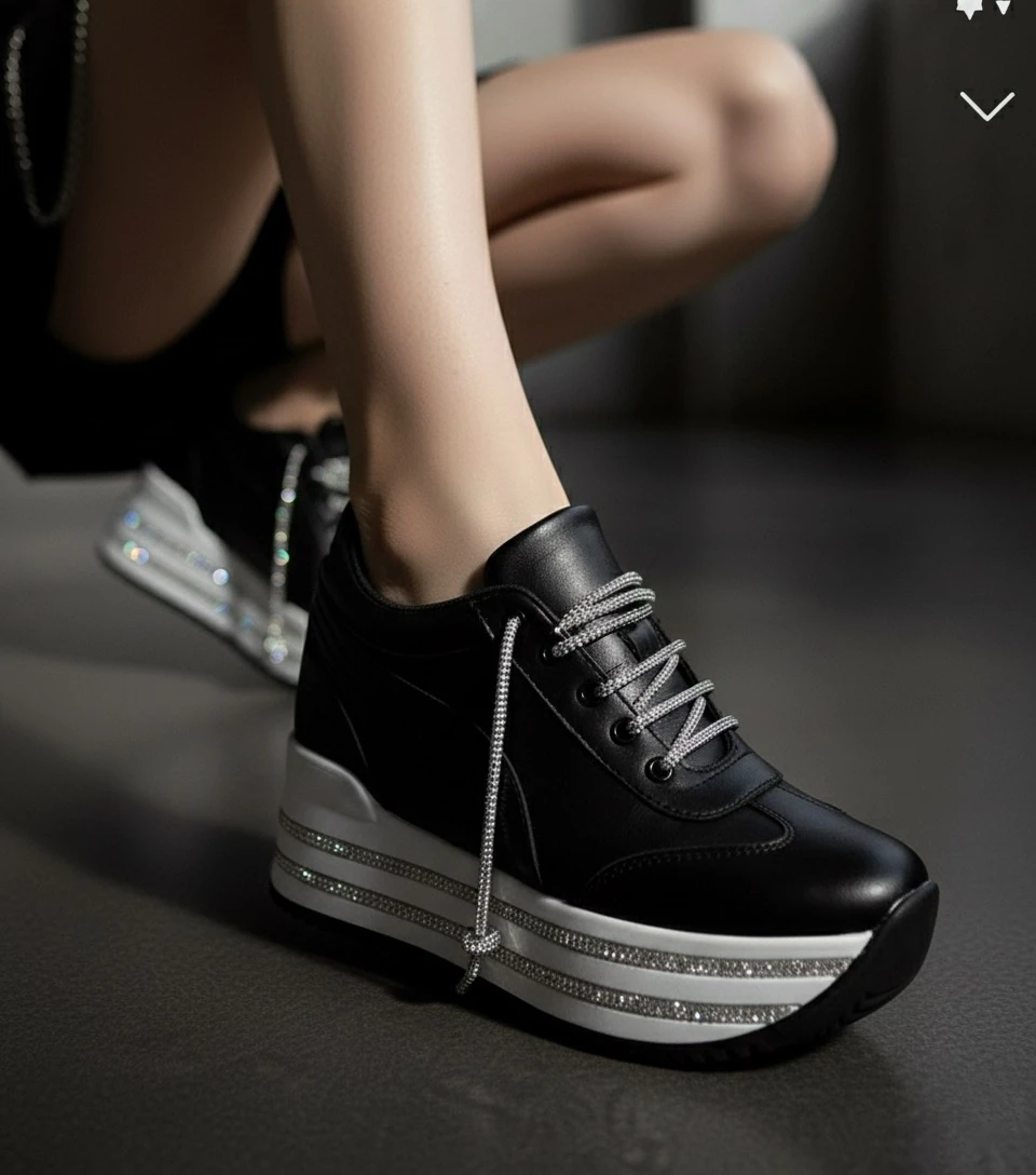 Modanizm Masdie Taş Detaylı Siyah Gizli Topuklu Spor Ayakkabı