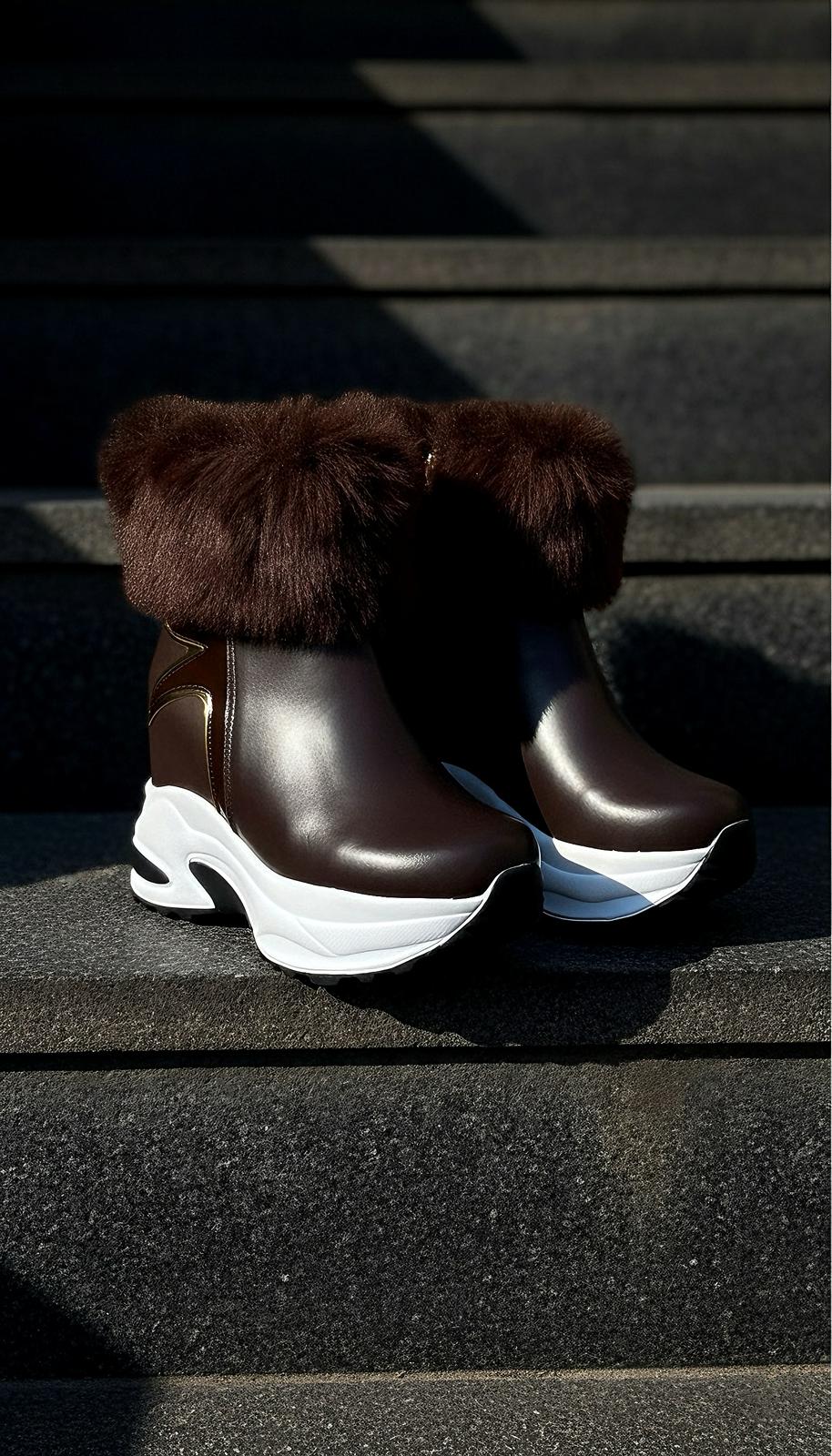 Movella Kahverengi Kürk  Dolgu Topuklu  Spor Bot