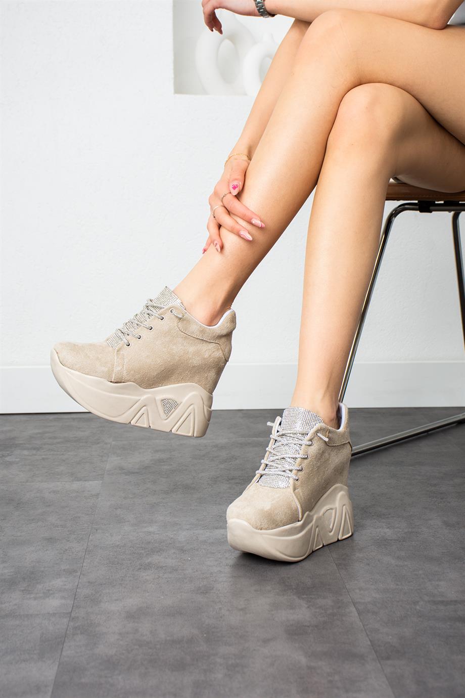 Modanizm Joes Gizli Topuklu Krem Spor Ayakkabı