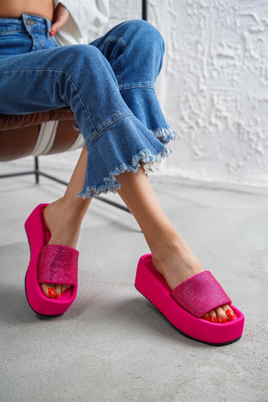 Modanizm Yolandi Pink Taşlı Terlik