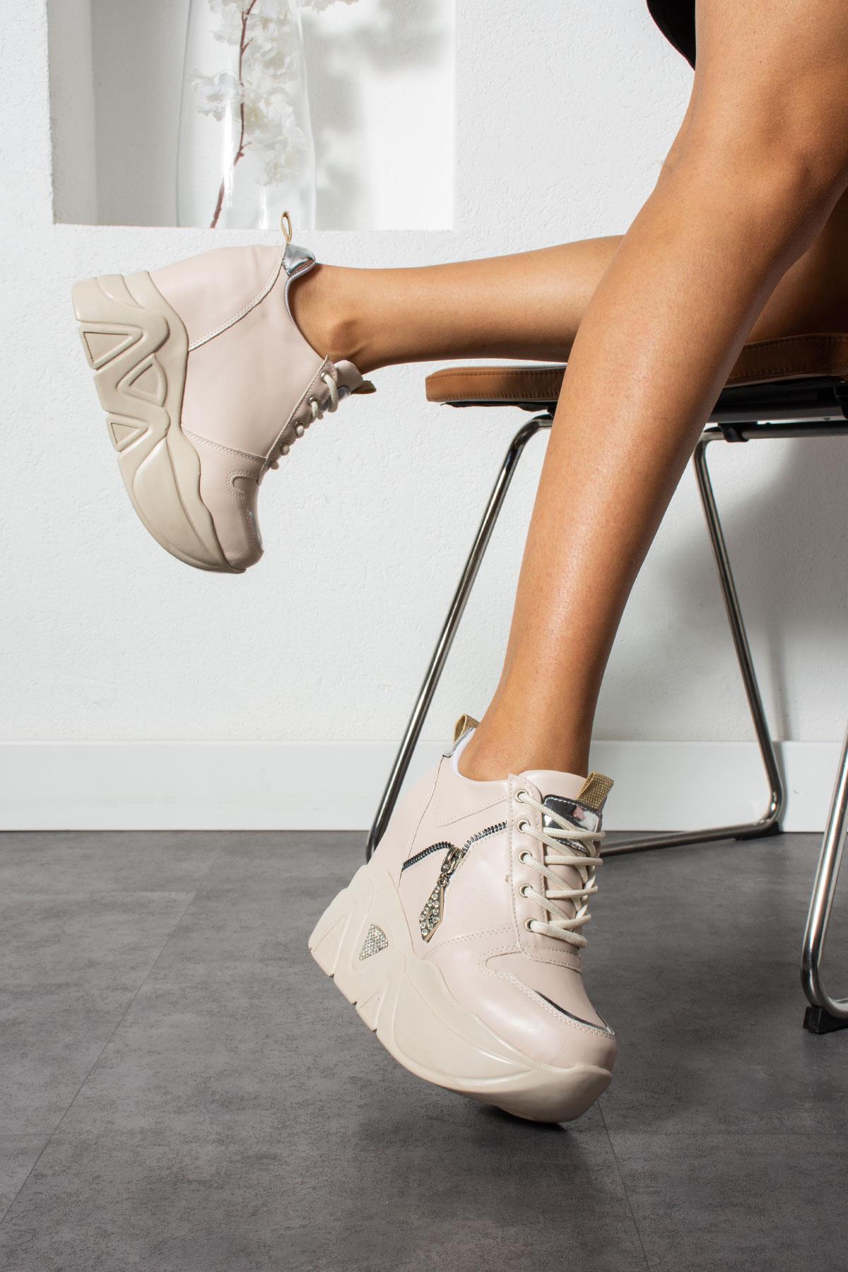 Modanizm Lia Gizli Topuklu Krem Spor Ayakkabı