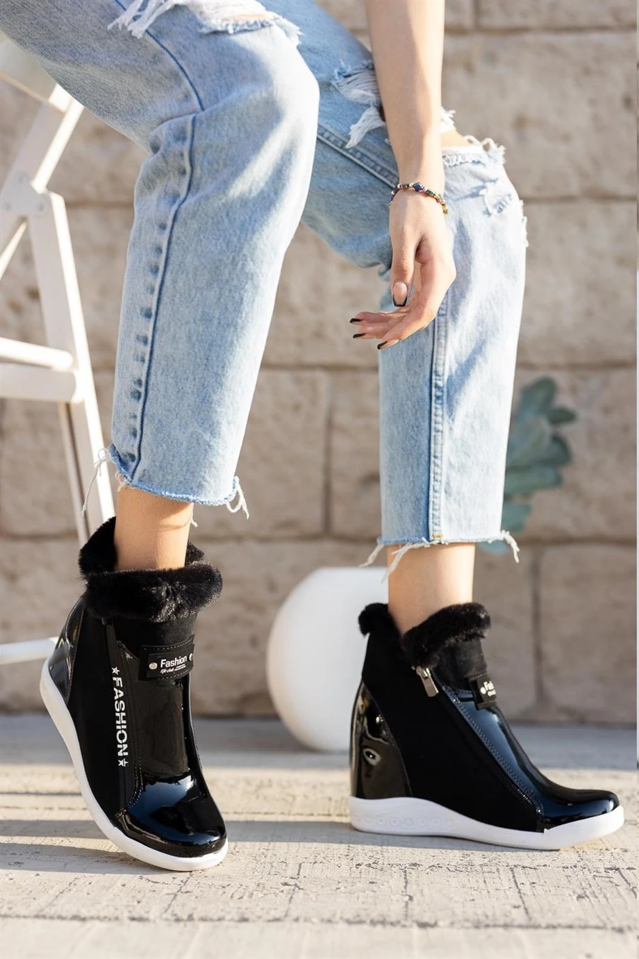 Labidu Siyah Rugan Topuklu Bot