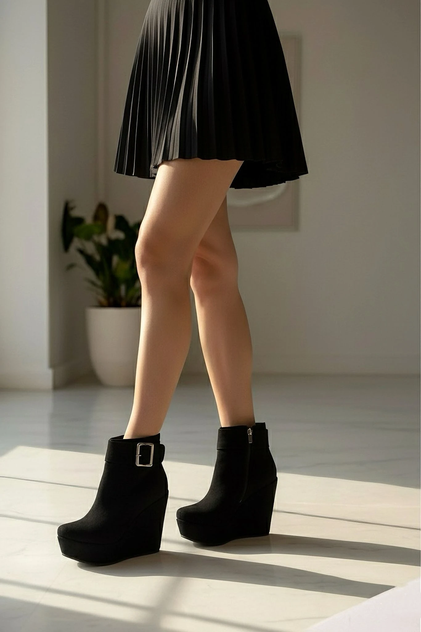 Modanizm Lavty Siyah Dolgu Topuklu Bot